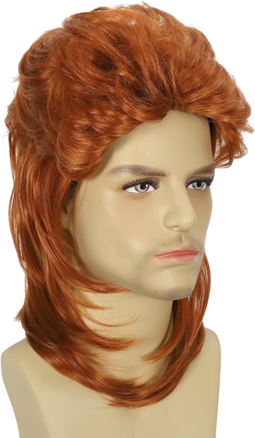 Sabosi Mullet Wig Orange 80S Men Wig,Punk Rocker Hair Party Daily Halloween Costumes Long Wigs - Black image number 3