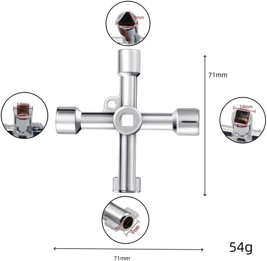 2 Pack Electrical Cabinet Key, 4 Way Utilities Key, 4 in 1 Triangle Square Panel Cross Key Wrench for Faucet Gas Meter Valve Spigots Electrical Cabinet Plumbing Plumber Opening (Silver) image number 3