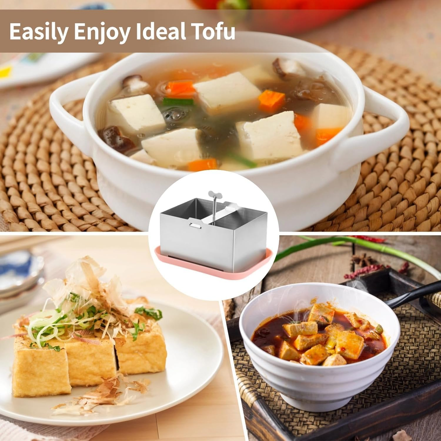 Stainless Steel Tofu Press Kit, Adjustable Tofu Maker Mold with Presser Towel and Drip Tray,Paneer Making Machine for Homemade Firm Tofu Chees (L) image number 3