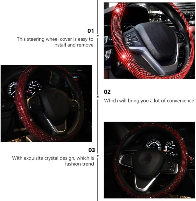 BESTOYARD 15 Inch Steering Wheel Cover with Rhinestone Design Non-Slip Car Wheel Protector Universal Fit for Enhanced Safety and Stylish Interior image number 2