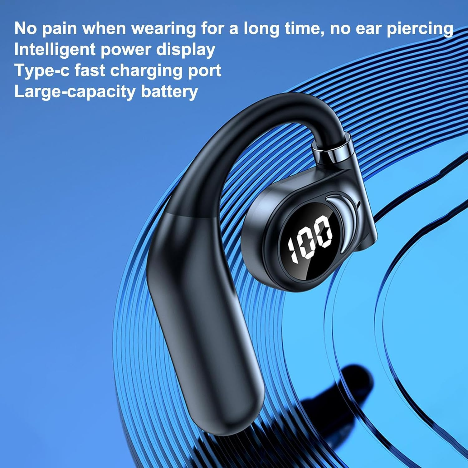 LED Display Open-Ear Earbud &ndash; True Wireless Single Ear Headset with Instant Pairing | Compact -Ear Earpiece for Riding, Gym, Fishing, Long Battery Life, Stable Fit, Outdoor Activities image number 1