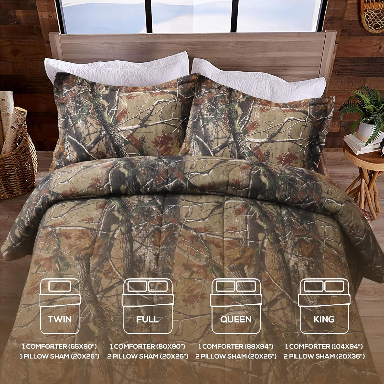 Realtree All Purpose Camo Comforter Set -3 Piece Camouflage Printed Bedding -Percale Weave Super Soft Cotton 80 GSM Fabric -Easy Care Forest Theme Comforter Set for Bedroom, Hunting & Outdoor- (King) image number 3