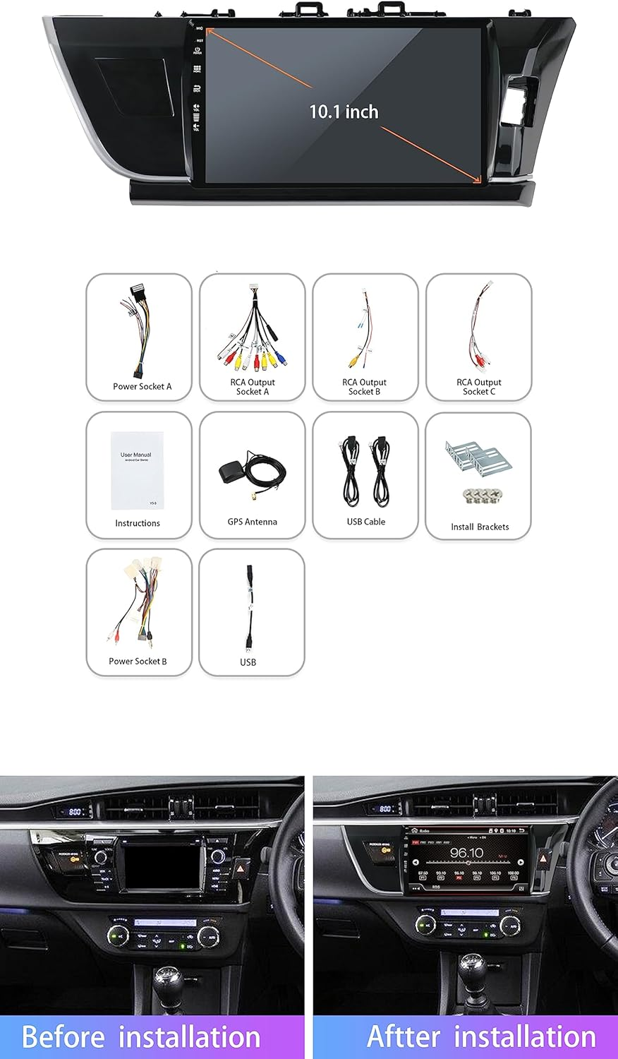 MISONDA Android Car Stereo for Toyota Corolla Sedan 2013-2016 Wireless Carplay Android Auto 10IN IPS Touch Screen Car Radio with Sat Navi/Wifi/Bt/Fm/Usb/Mirror Link