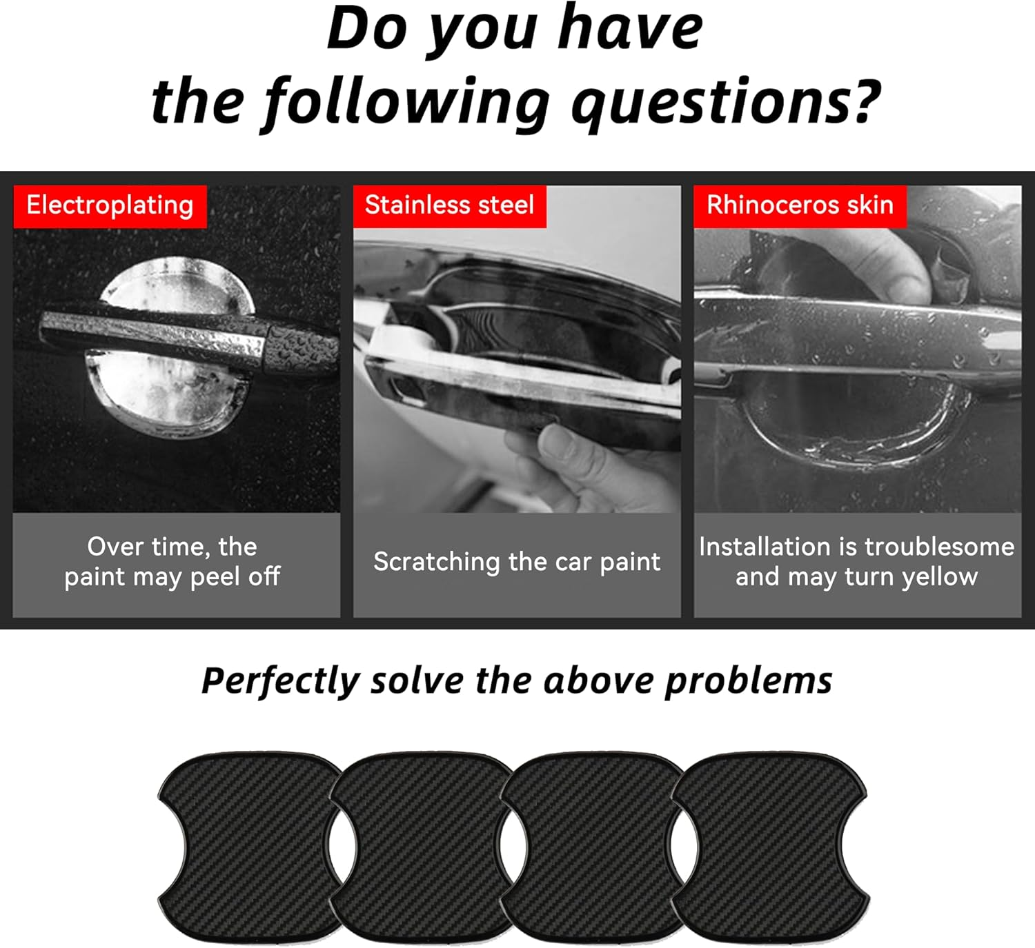 4PCS Car Door Handle Cup Scratch Protectors, TPU Carbon Fiber Door Bowl 3D Sticker, Handle Paint Cover Guard Pad, Universal Door Handle Protective Film for Most Cars (Medium-Black) - Medium-Black image number 3