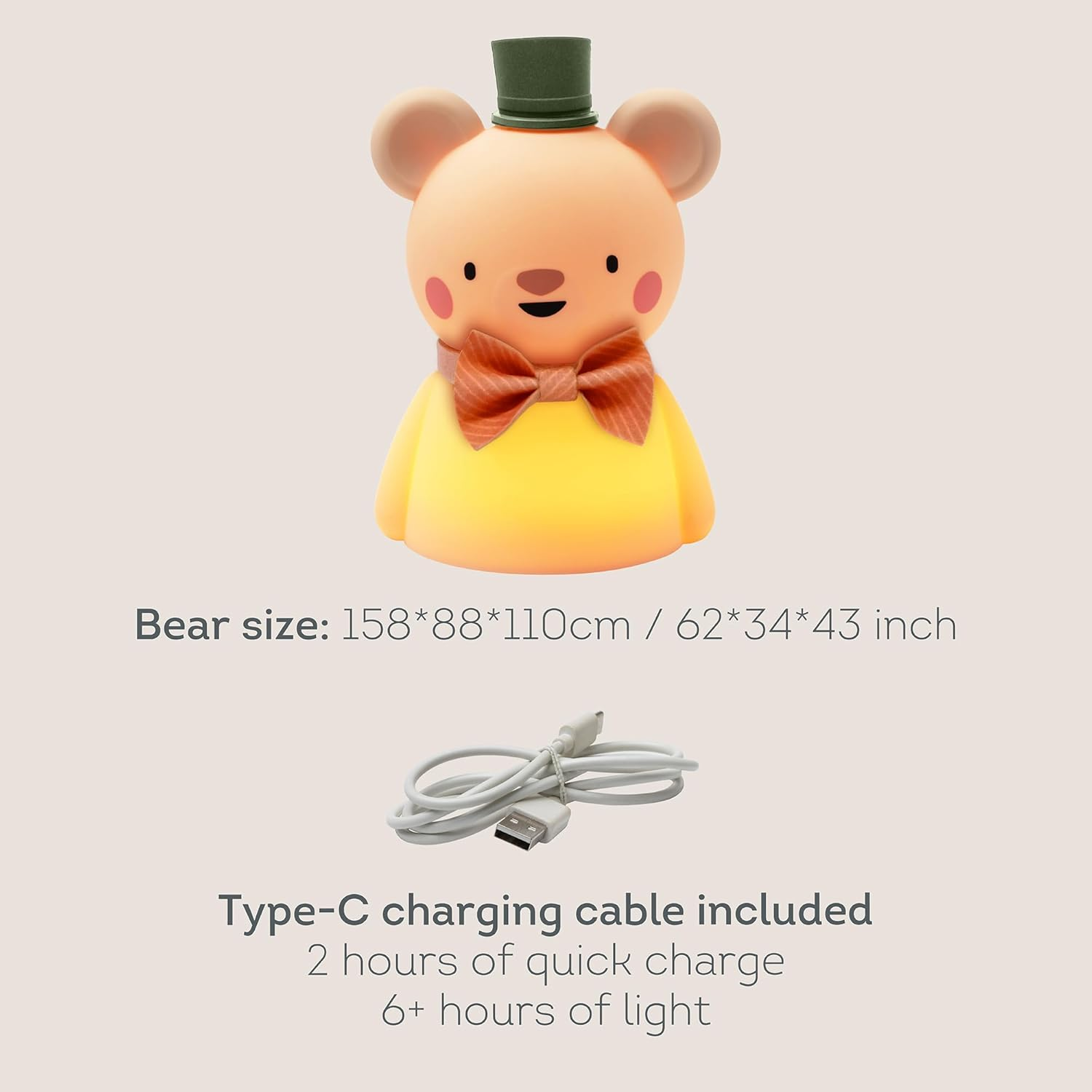 Taf Toys Little Bear Night Light for Kids &ndash; Adjustable Brightness with Timer, USB Rechargeable, Baby-Safe Silicone Lamp &ndash; Soft Glow Sleep Aid for Nursery, Toddler Room, Travel image number 5