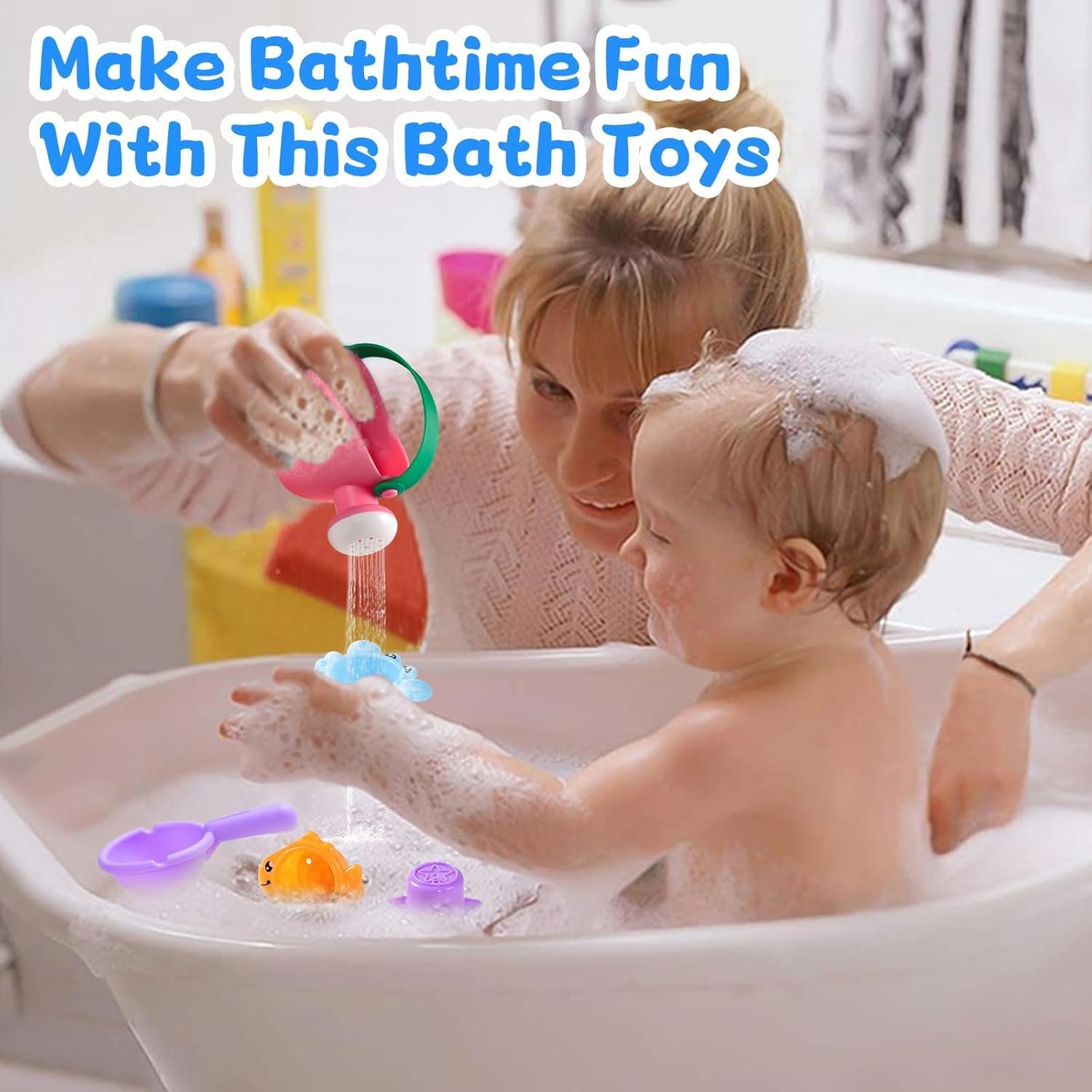 Baby Bath Toys Gift Set , 9 PCS Floatable Mold-Free Bathtub Toys for 1-3 Year Old Toddlers, Girls & Boys Toys for Pool, Beach Sand & Water Table Fun (12+ Months) image number 2
