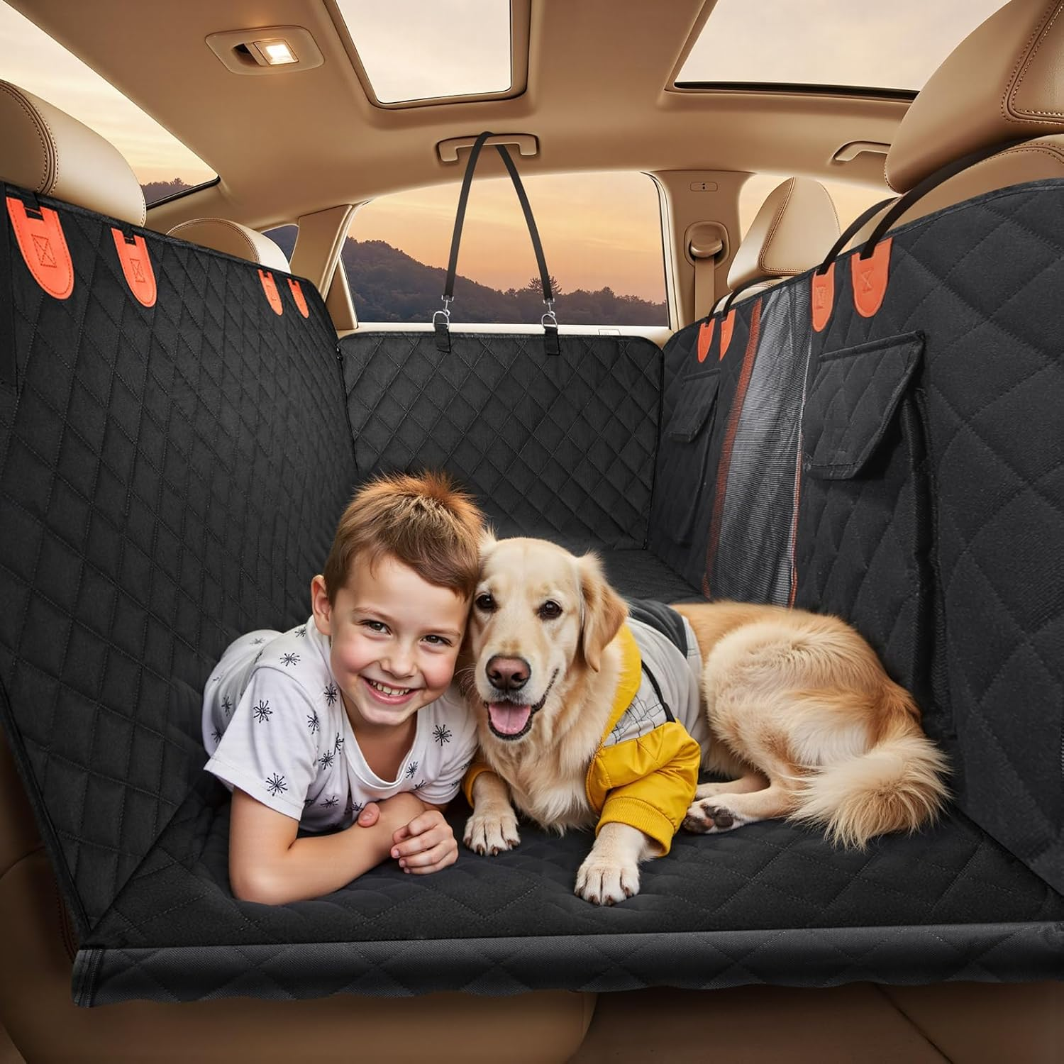 Gimars Holds 181Kg Hard Bottom Back Seat Extender for Dogs, 157X132Cm Waterproof Dog Car Seat Cover for Back Seat, Back Seat Pet Cover Dog Hammock for Car SUV Truck with Nonslip Bottom Mesh Window image number 5
