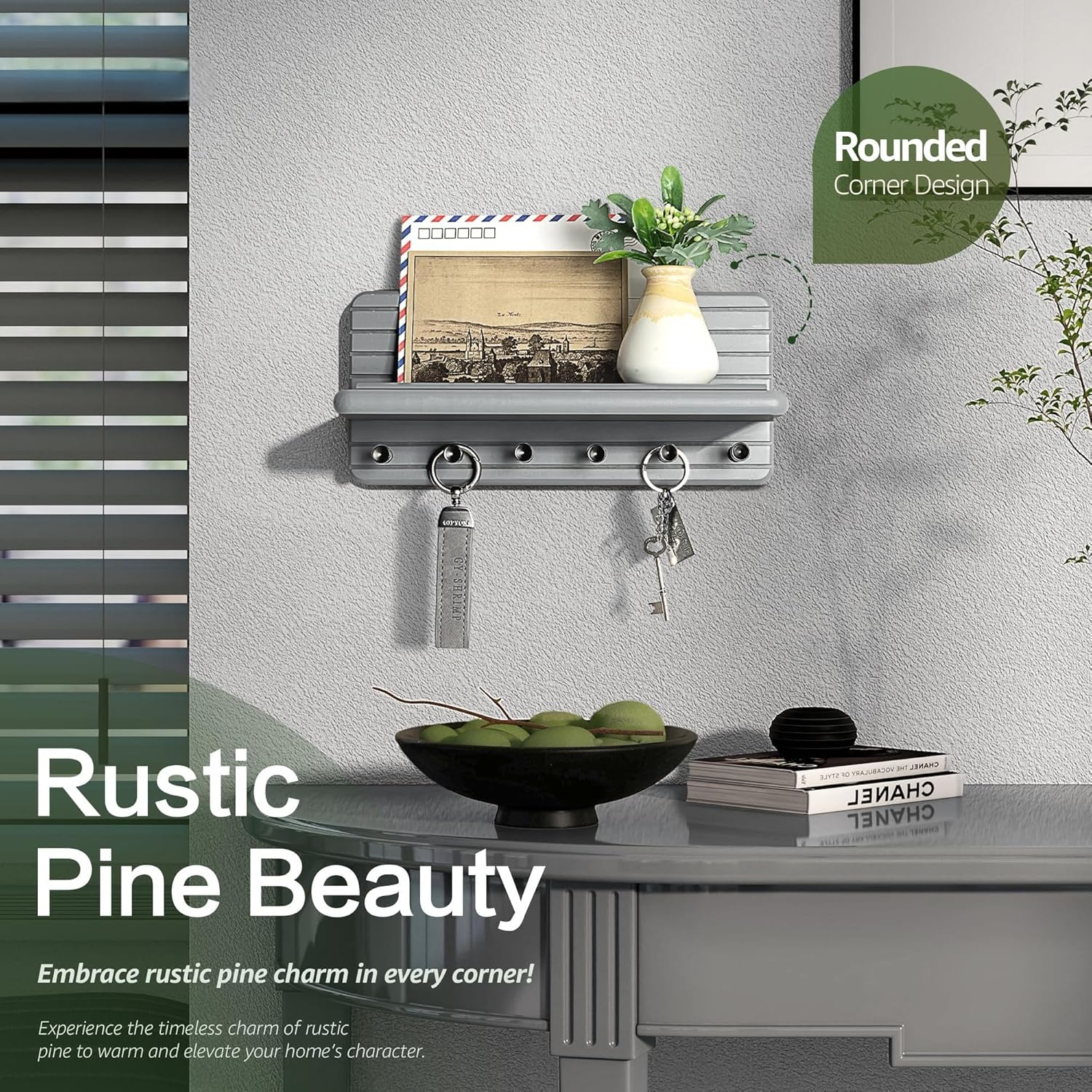 QYINXIU Key and Mail Holder for Wall, Mail Organizer with 6 Hooks and Storage Drawer, Wall Mount Key Rack (Grey) - Grey image number 6