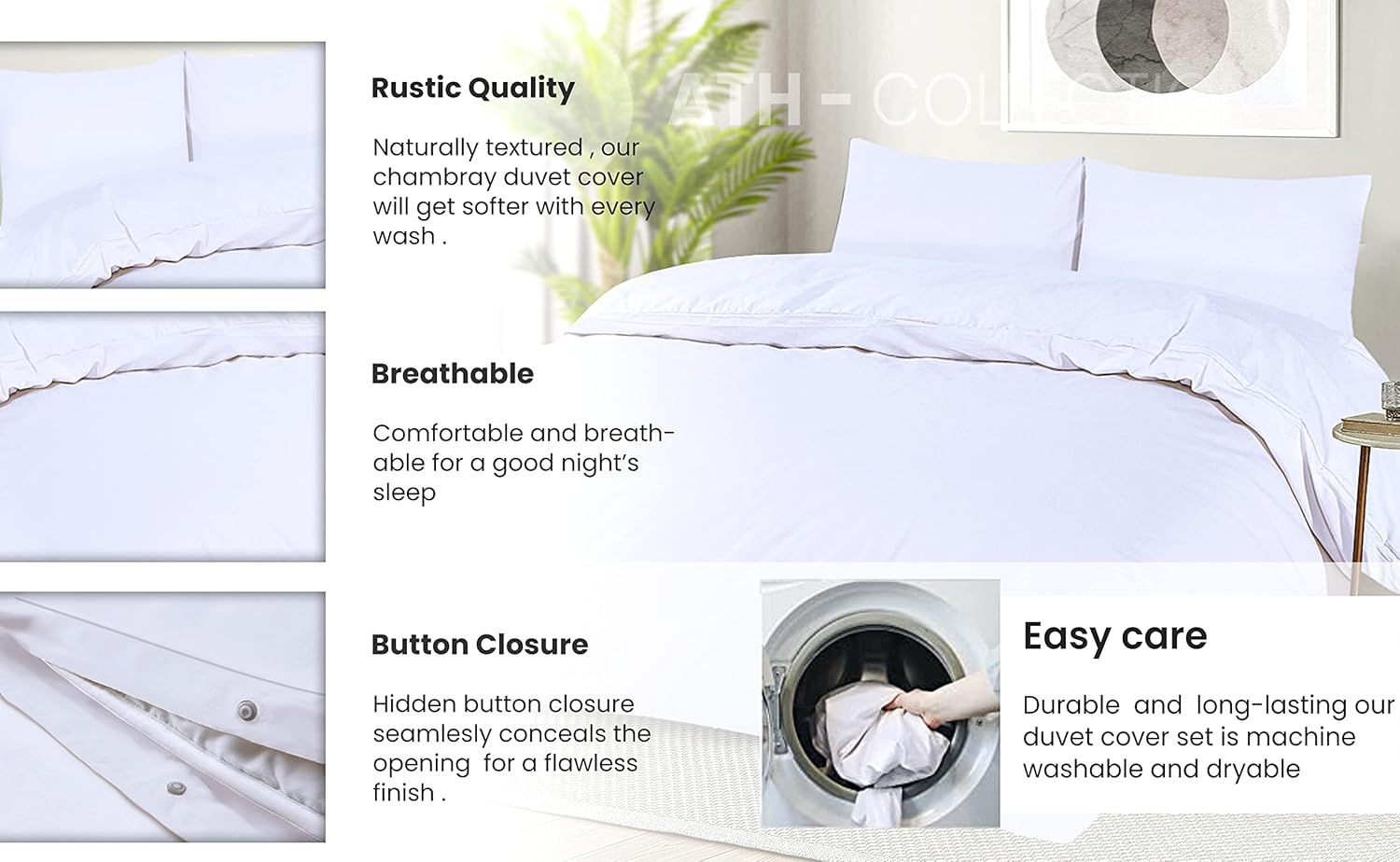 AATH COLLECTION Duvet Cover Set, Single to Super King Size Egyptian Cotton with Pillow Cases, 100% Long Staple Soft Cotton, Easy Closure (King, Black) image number 3