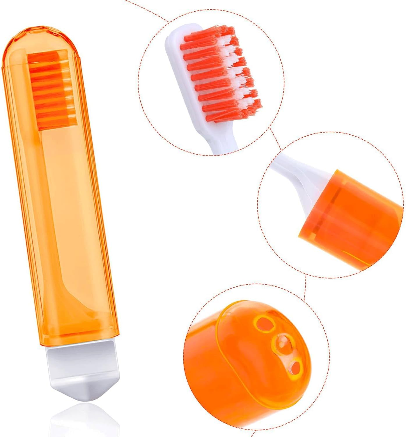 4 Pieces Travel Folding Toothbrush, Mini Small Size Manual Toothbrushes for Fragile Gums Orthodontic Braces Dental Care Adult Kid Portable Case for Camping Travel. (Pink,Orange,Green,Blue) image number 4