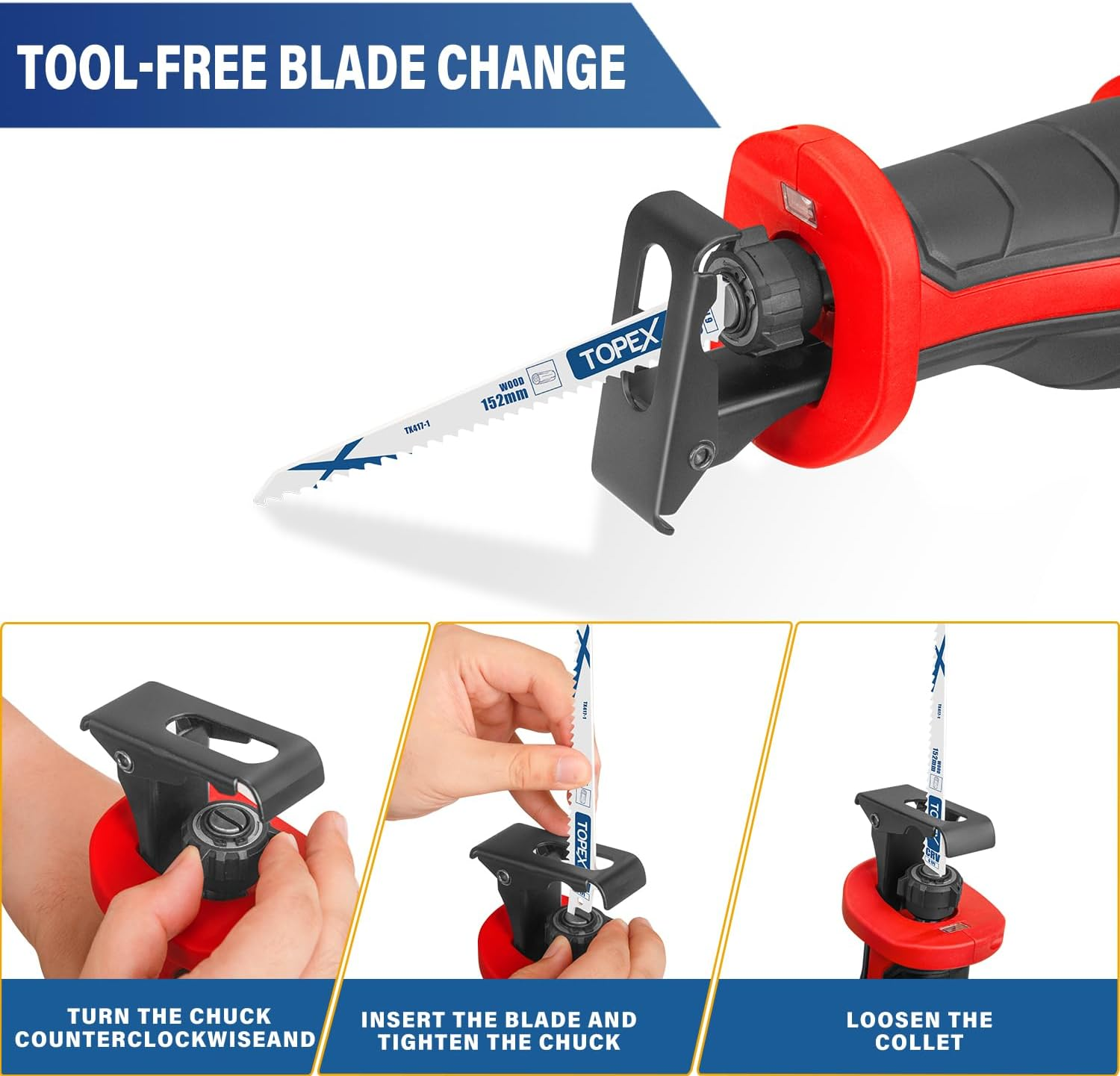 TOPEX Reciprocating Saw, 920W Quickly Cut Depth, 22Mm Stroke Length, Electric Power Cutter Saw Cutting Saw with Sawblade for Cutting Drywall, Wood, Metel, Plastic, Plywood image number 2