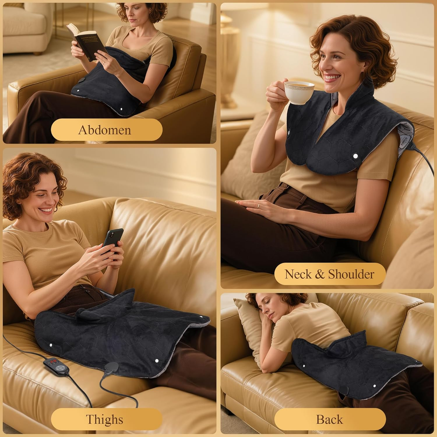 Nalax 30S Fast Heating Pad, Far Infrared Heating Pad for Neck, Shoulders and Back, 3X Deeper Relaxation, Heat Settings Max 159℉, 16 Auto Timer, Extra Large 24"X20"