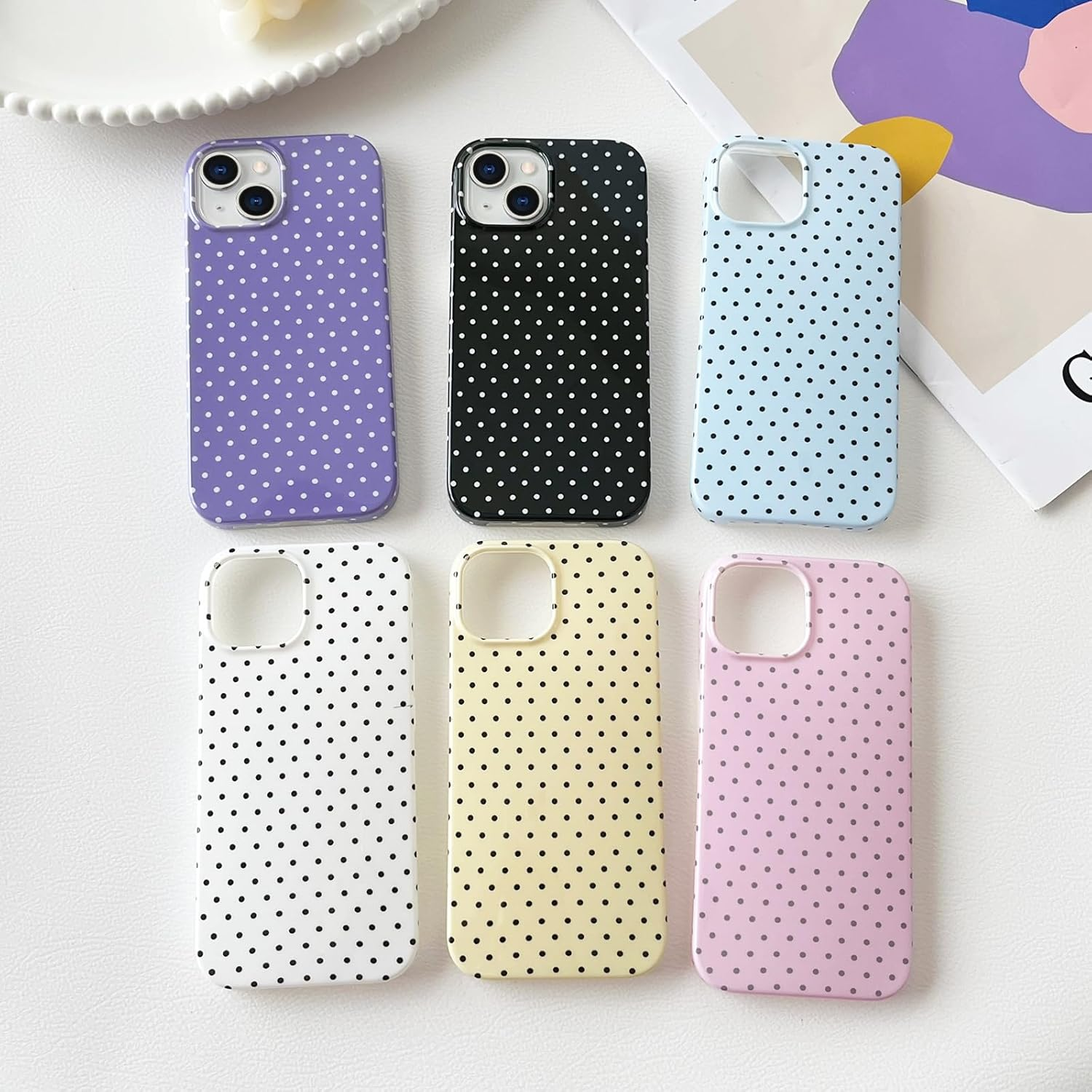 Smobea Iphone 13 Case, Cute Polka Dot Phone Case, Beautiful and Stylish Soft Slim TPU Case Shockproof Cover for Women Girls Yellow image number 2