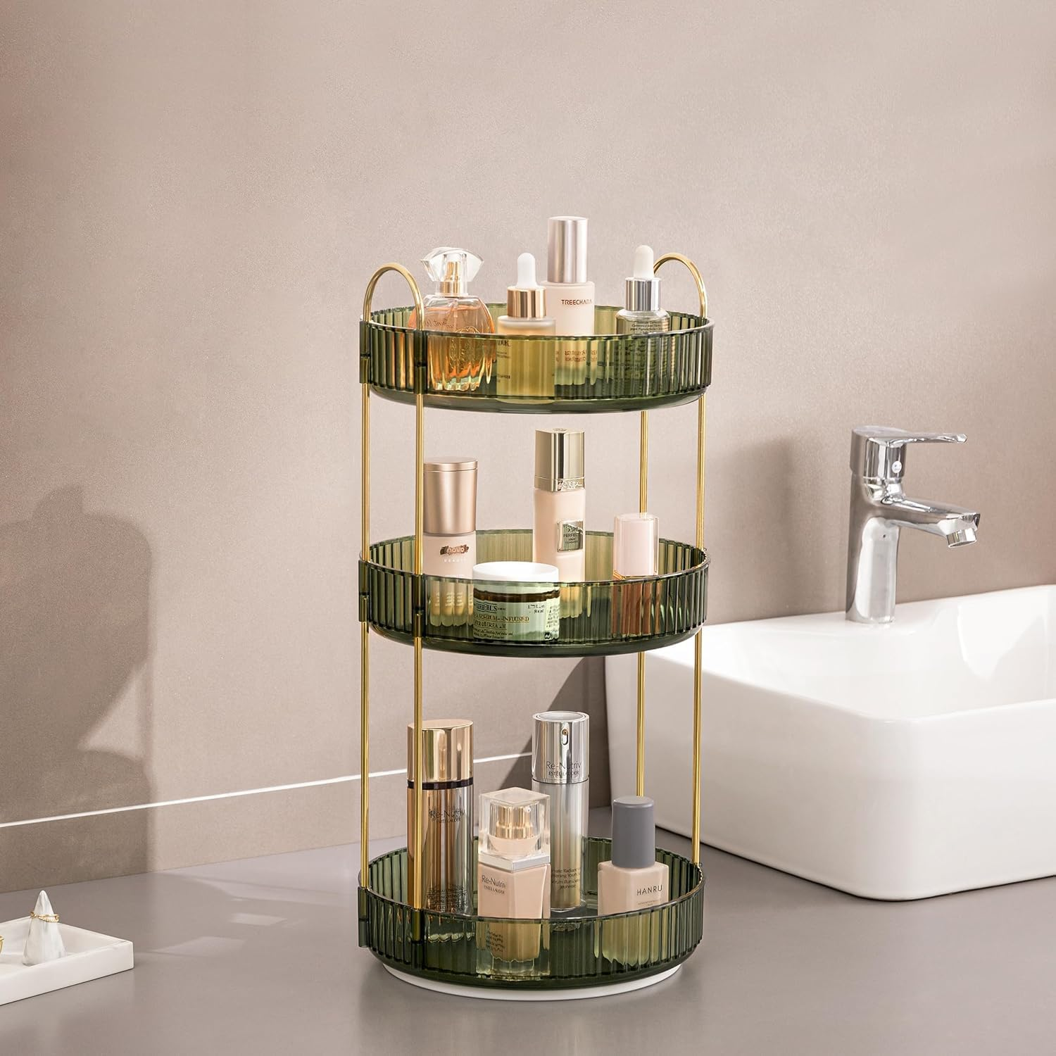 Makeup Organiser 360 Rotating,Spinning Skincare Cosmetic Organiser 3 Tier Large Beauty Spinny Make up Storage Organiser Shelf for Perfume, Jewellery, Brushes, Dresser, Vanity, Bedroom, Bathroom image number 3