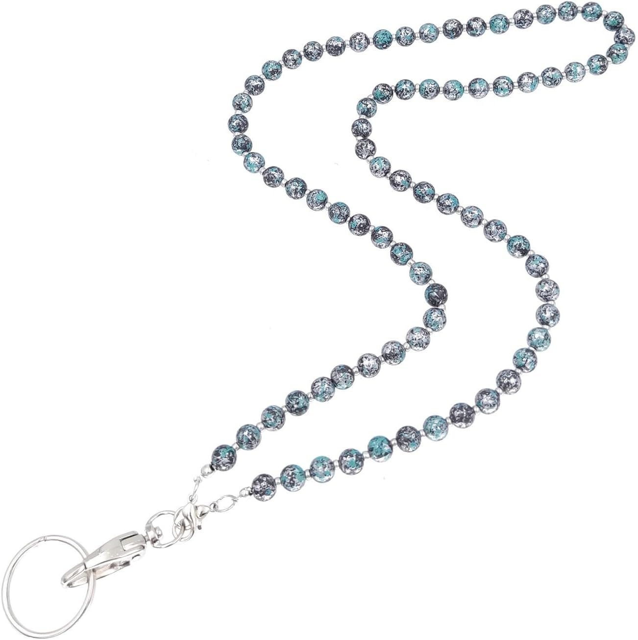 LABUBU Lanyard for ID Badges Holder, Beaded Cute Lanyard for Keys Neck Lanyards for Glasses Chain Strap for Women (Turkish Silver and White Bicolor Set) image number 5