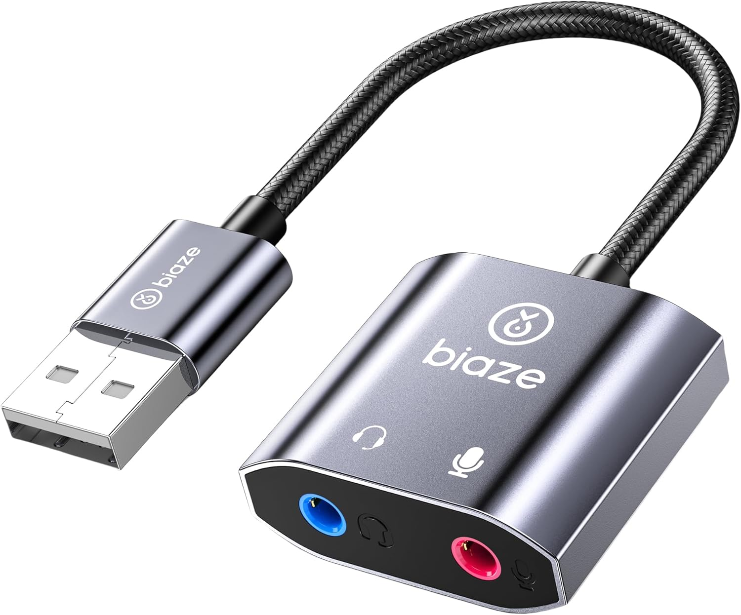 Biaze USB Sound Card, USB to 3.5Mm Jack Adapter Dual Aux Stereo Headphone Microphone, External Sound Card for Windows Mac Linux PS4 PS5 Switch