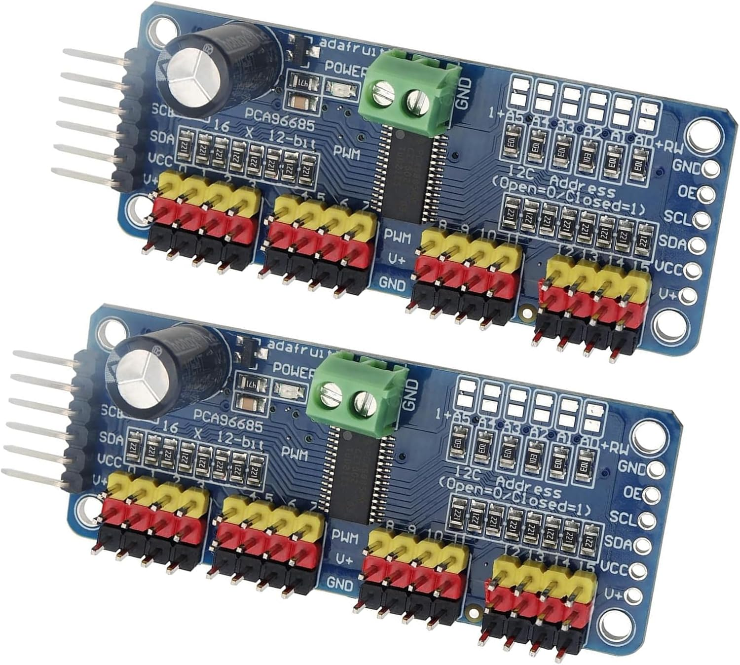 DIGISHUO 2Pcs PCA9685 16 Channel 12 Bit PWM Servo Motor Driver I2C IIC Module for MG90S SG90 MG995 Compatible with Arduino Raspberry Pi