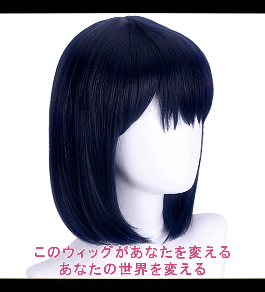 Caseeden Cosplay Wig, Summertime Renda, Mio Obune, Short, Navy, Navy Blue, Close to Black, White Melce Wig Net, Set of 2 image number 3
