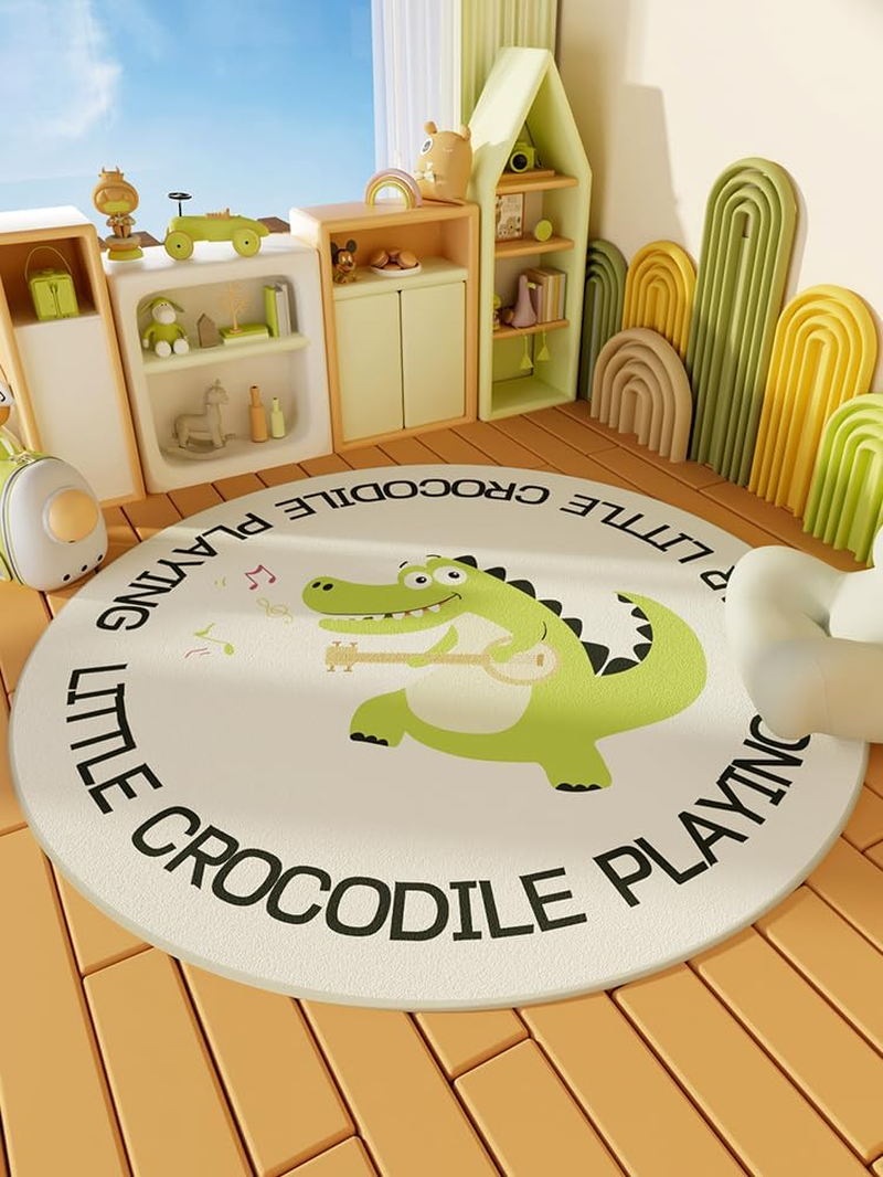 Round Play Mat, Anti-Slip, Green Crocodile, Animal, Cartoon, Cute, Kids Room Decor, Children'S Room Rug, Floor Rug, Area Rug, Diameter 80Cm/31.5&rsquo;&rsquo;