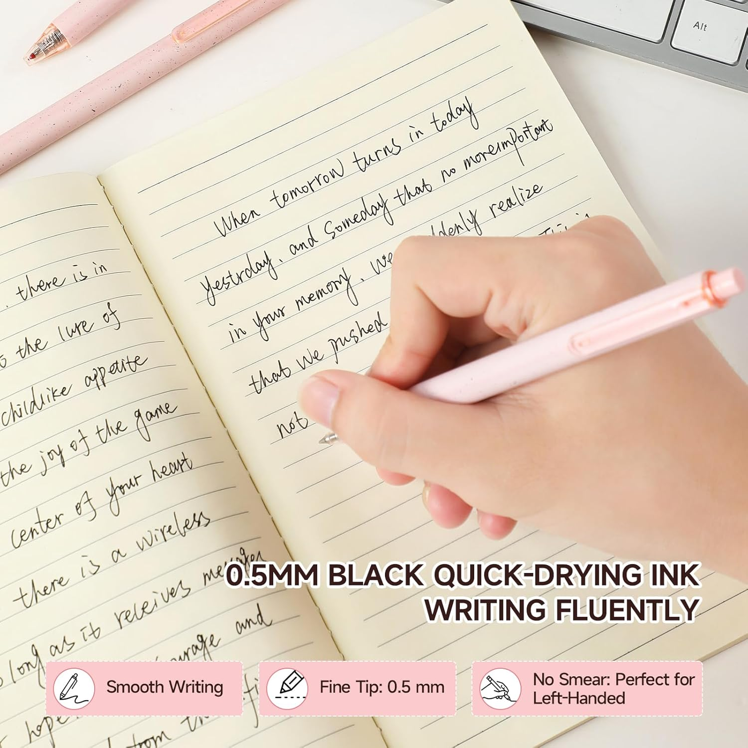 RIANCY Premium Pink Gel Pens - Smooth Writing, Quick Dry, Set of 12 - Ideal for Journaling, Note-Taking, Art Supplies - 10 Pcs Retro Color-Black Ink image number 3