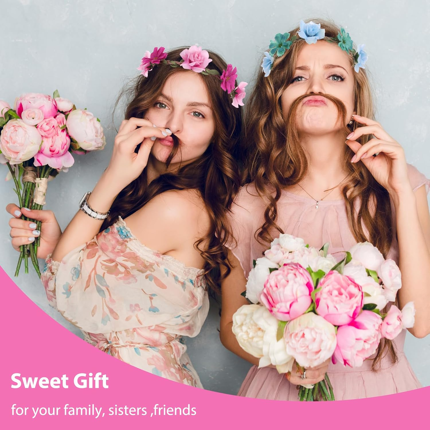 6Pcs Girls Flower Crown Headbands Flower Hair Band for Women Girls, Floral Tiara Hairband Garland Fashion Floral Headbands Wreath Festival Hair Accessories Elastic for Wedding Party Festival Party image number 5