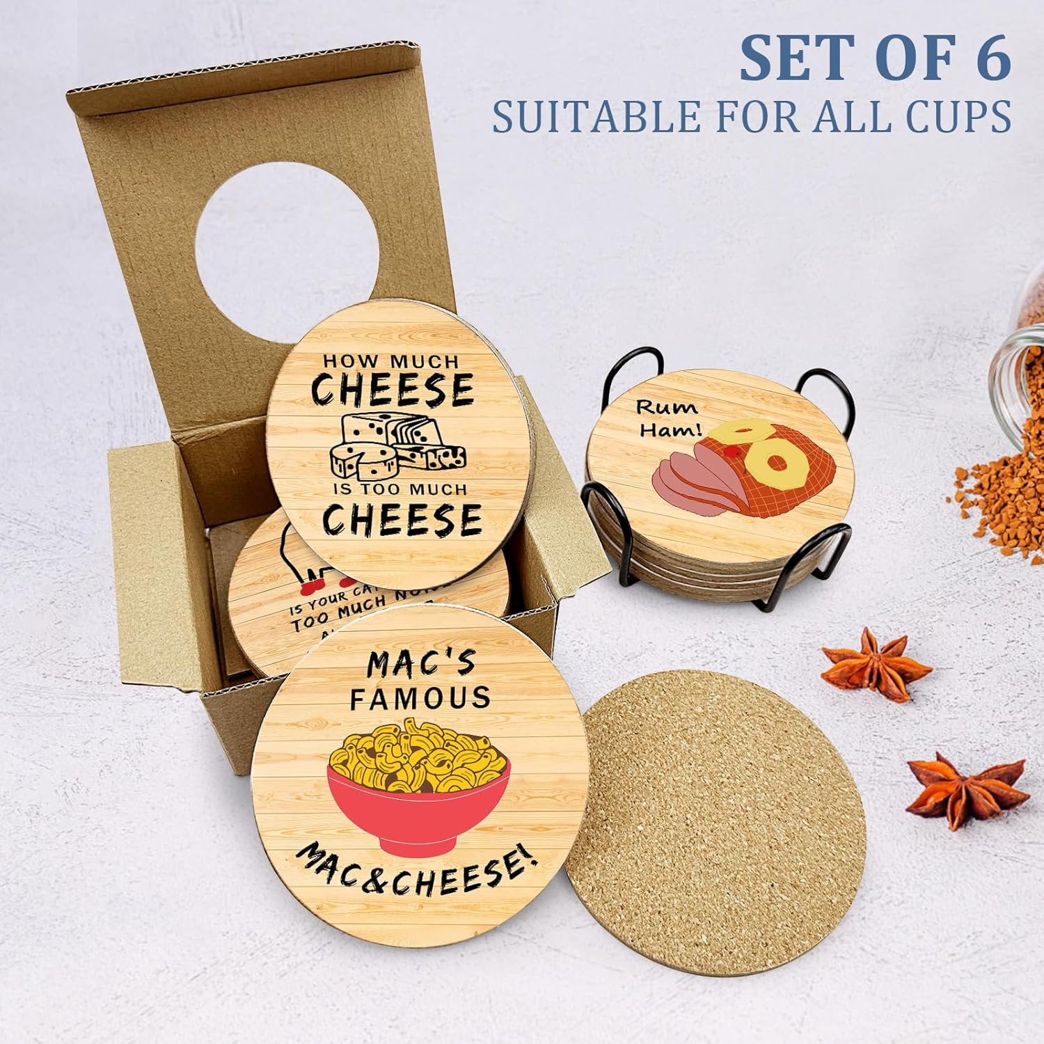 6 PCS with Coaster Holder Cork Coasters for Drinks,Always Sunny in Philadelphia TV Show Merchandise,Always Sunny in Philadelphia TV Themed Coaster Gifts for Fans image number 4