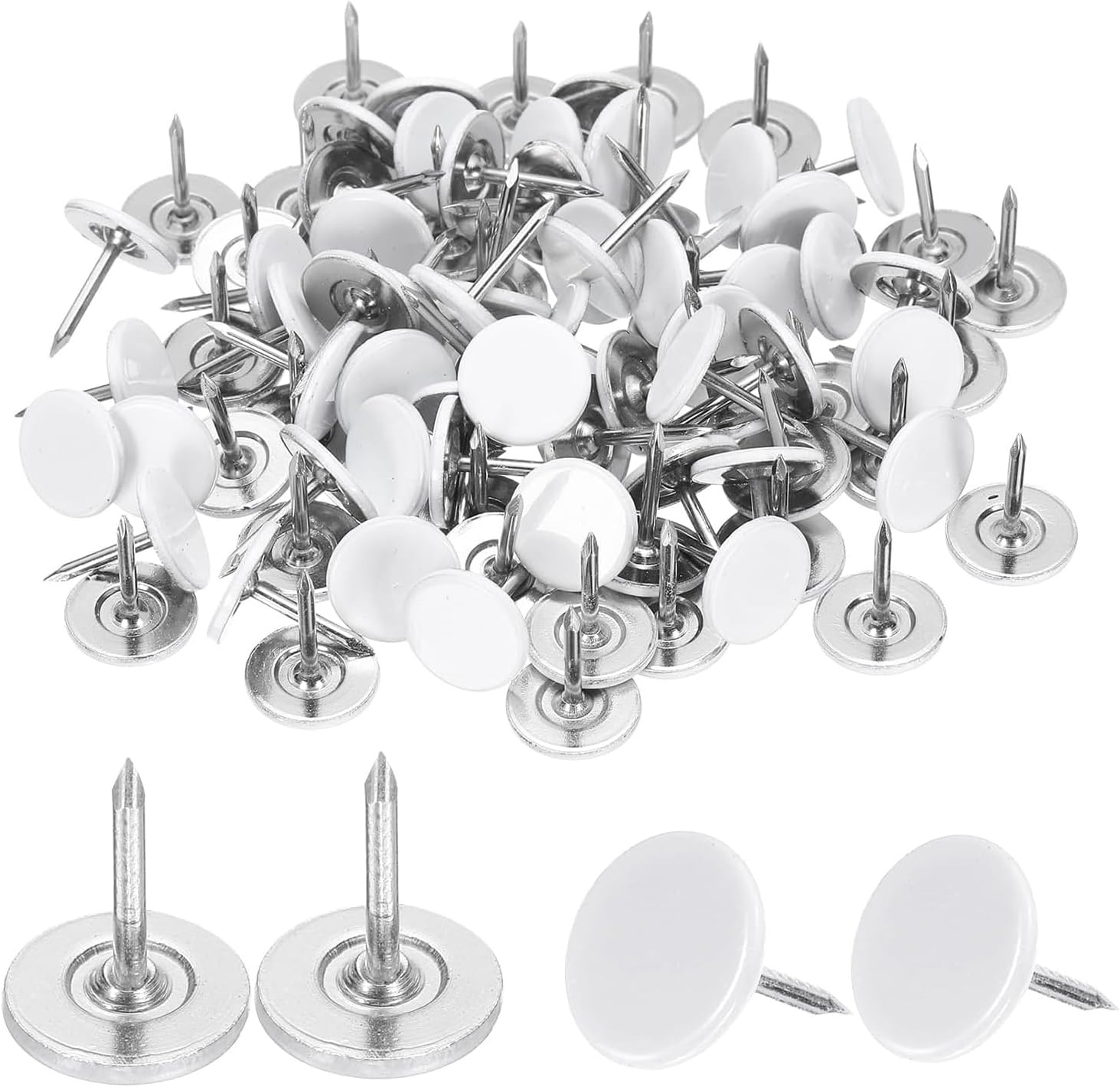 Yharnamite 100Pcs Upholstery Tacks, 11 X 13Mm Flat Head Thumb Tack Decorative Furniture Nails Push Pins for Furniture, Sofa, Headboards (White)