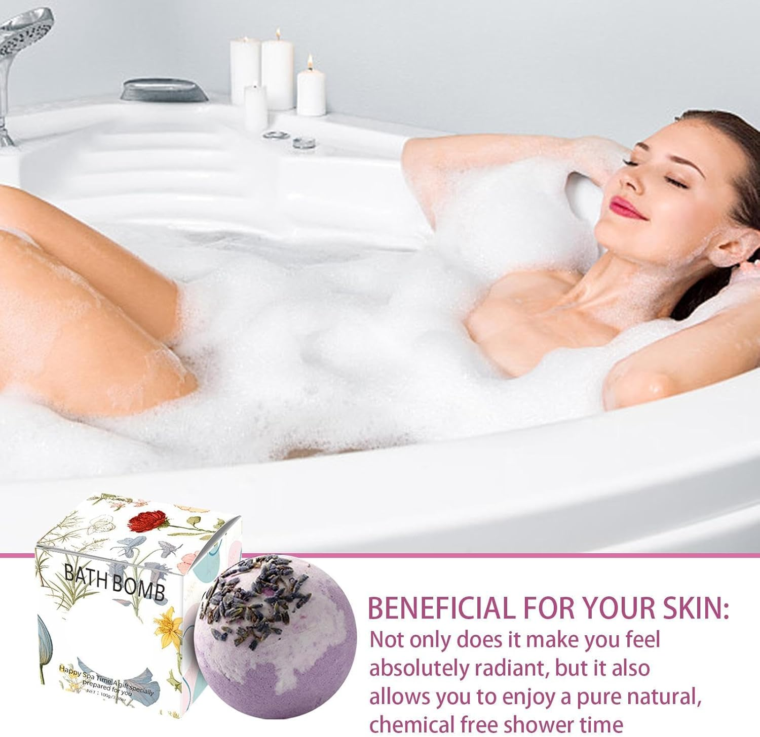 Bubble Bath for Women | Natural Handmade Bomb Balls with Natural Sea Salt - Bath Supplies for Women, Girl, Woman, Him, Kids image number 3