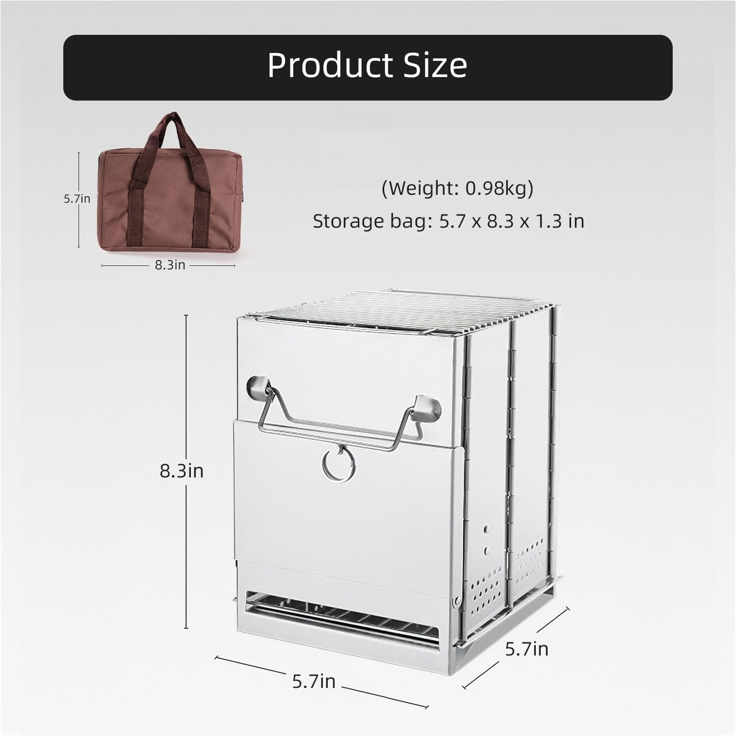 Wood Burning Camp Stove Folding Stainless Steel, Portable Fire Pit Camping Wood Stove with Grill for Hiking Cooking Picnic BBQ (Medium) image number 3