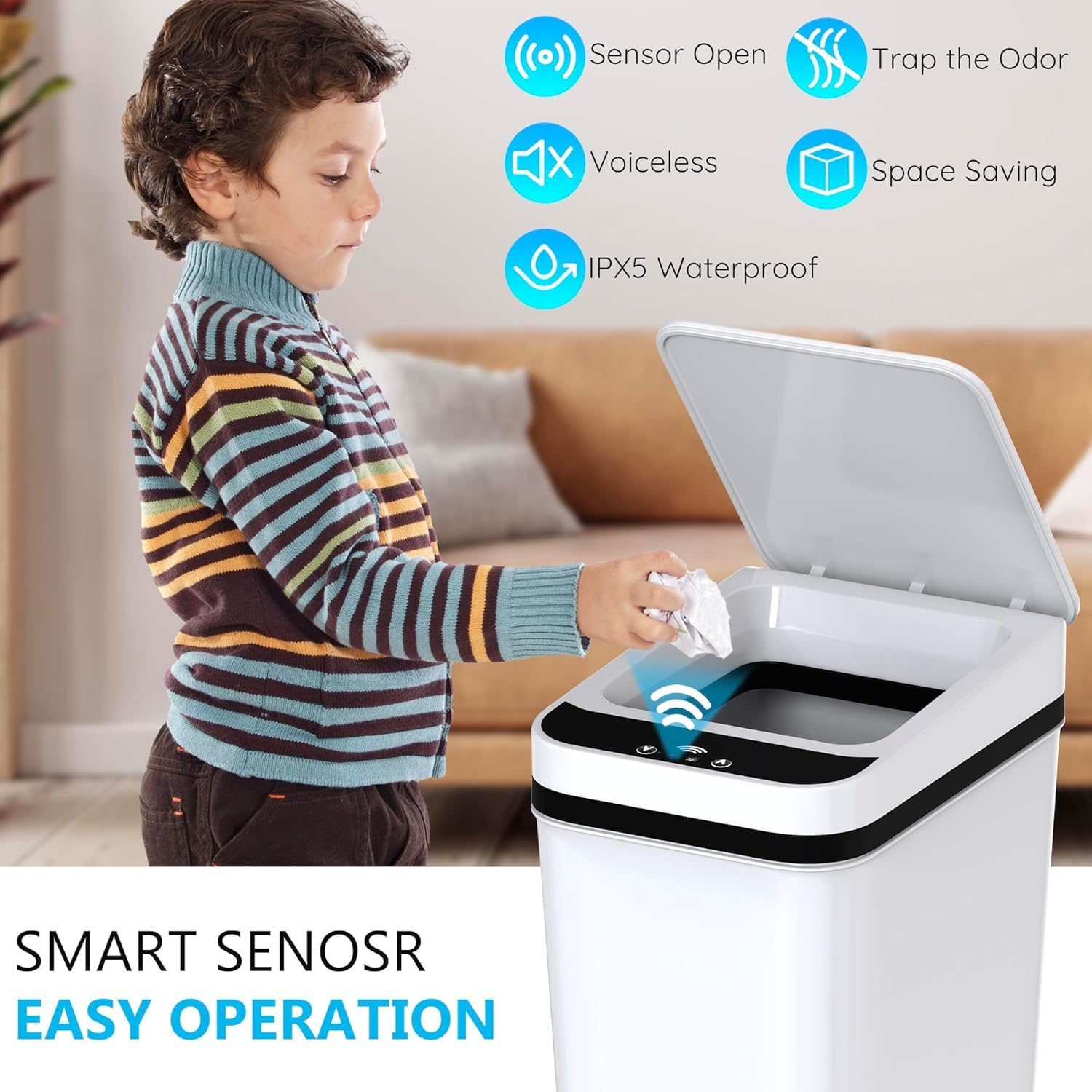 2Pack 11L Kitchen Trash Can, Sensor Stainless Steel Body Kitchen Trash Bins, Kicking Opening,Compost Bin, Trash Can for Home, Kitchen Waste Bins, Trash Bins with Lid, image number 2