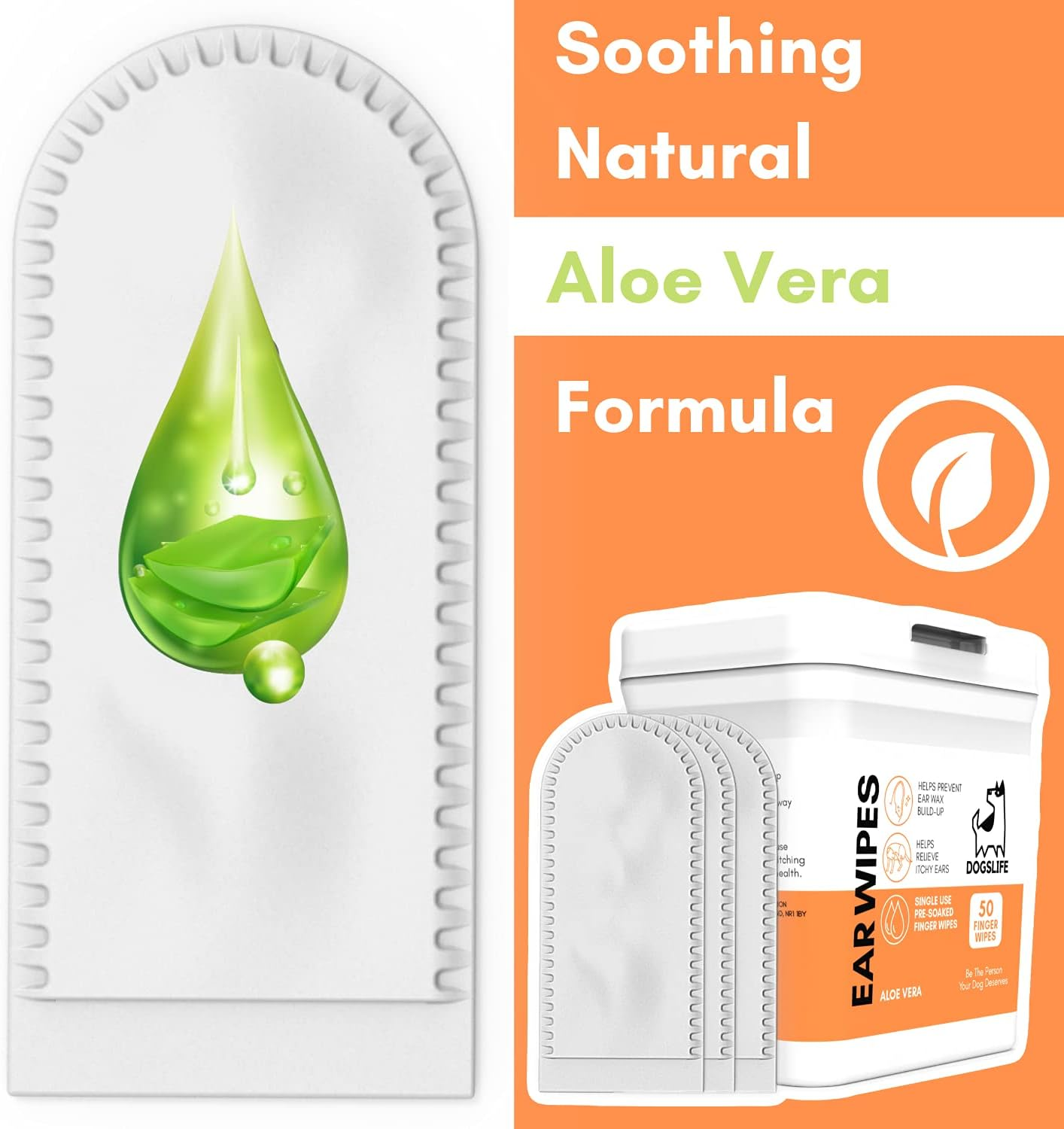 Dog Ear Wipes | Soft, Quick & Easy Ear Wipes for Dogs | Remove Wax, Dirt & Stop Smelly, Itchy Dog Ears | 50 Soothing Aloe Vera Dog Ear Cleaning Finger Wipes! image number 2