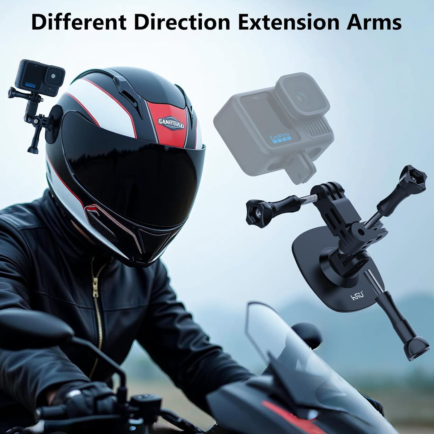 HSU Flexible Helmet Mounts for Insta360, Adhesive Mounts for Go Pro, Extension Arms Accessory Kit for Action Cameras (12 in 1)