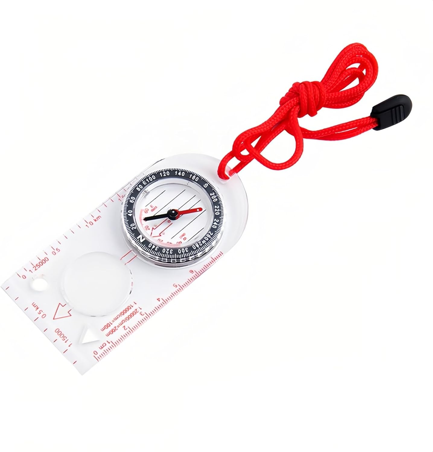 DOETYD Navigation Compass Map Ruler Magnifier with Adjustable Lanyard for Explorer Outdoor Adventure Enthusiasts, Navigation Compass for Map Reading Orienteering Survival, Red
