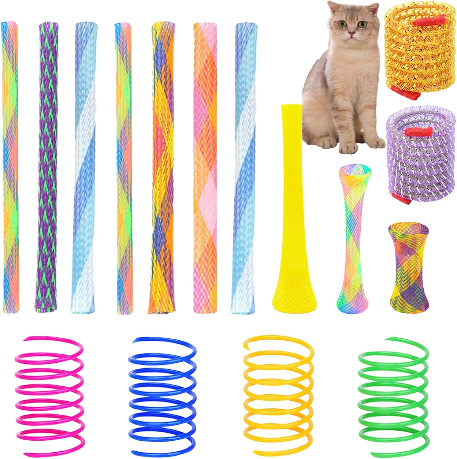 46 Piece Cat Toys Set: Colorful, Interactive Spring & Tube Toys for Indoor Cats - Flexible Plastic Spiral Coils for Kittens image number 2