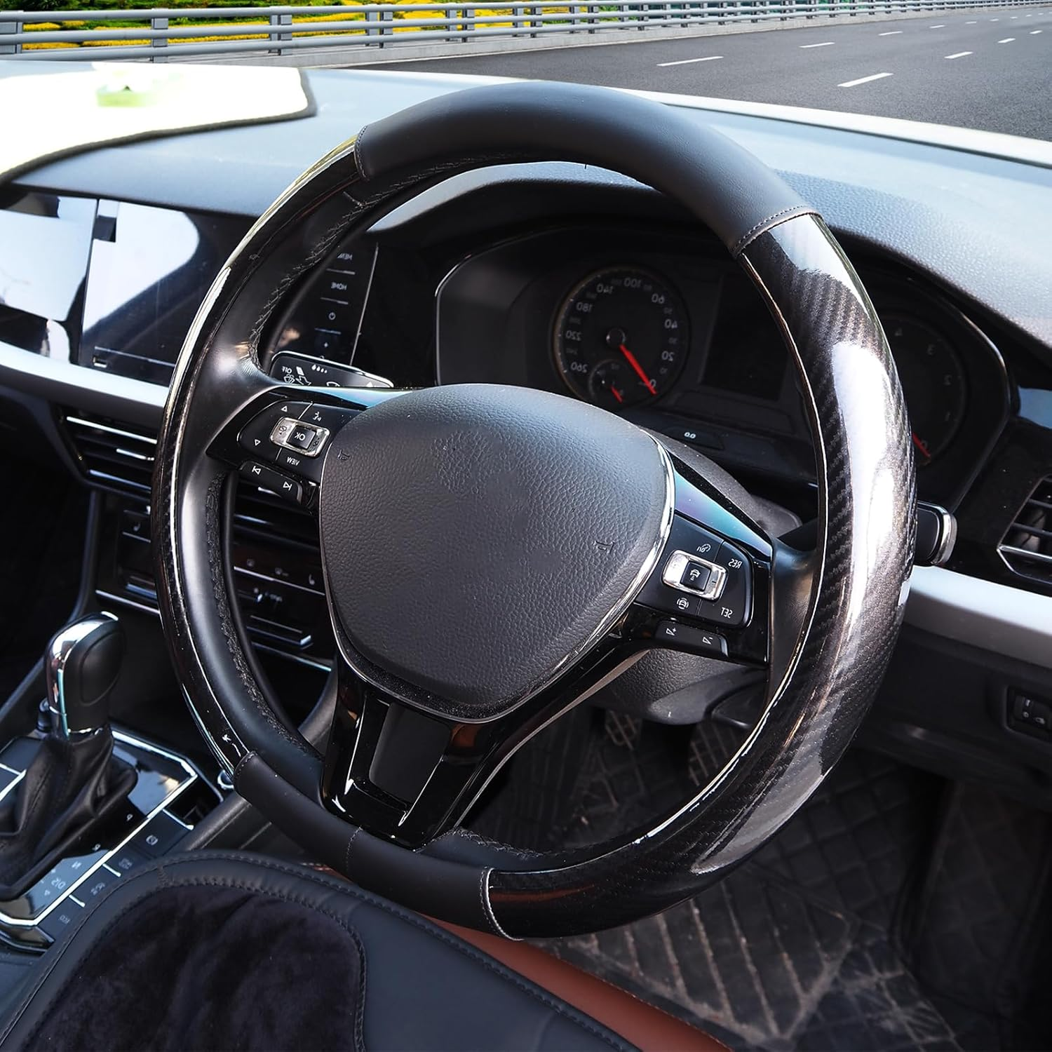 Nappa Leather Car Steering Wheel Cover, anti Slip, Thin, Breathable, Odor-Free, Universal 14.5-15 Inches Fit, Car Steering Wheel Cover Full Surround Aeecssories (Black C-Nappa Leather) image number 5