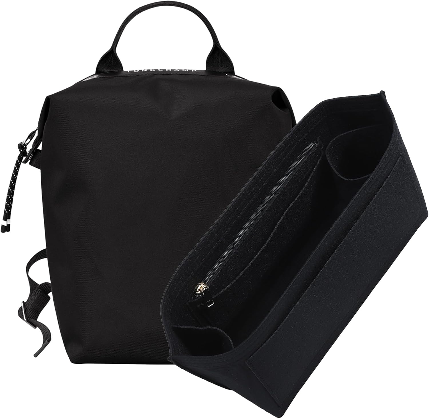 Oaikor Premium Felt Purse Organizer Insert for Longchamp Le Pliage S Handbag,Zipper Small Handbag Organizer with Cup Holder,Bags Storage Divider with 8 Upgraded Deepened Compartments,S/Beige