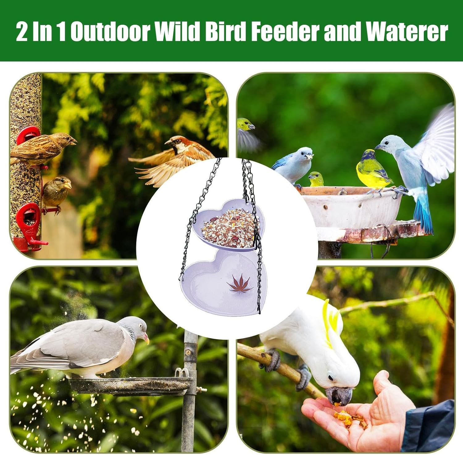 Bird Feeder and Bath | Bird Feeder Tray | Two-Layer Weatherproof Feeding Tray for Hummingbirds Backyard Balcony Garden Patio Wildlife image number 2