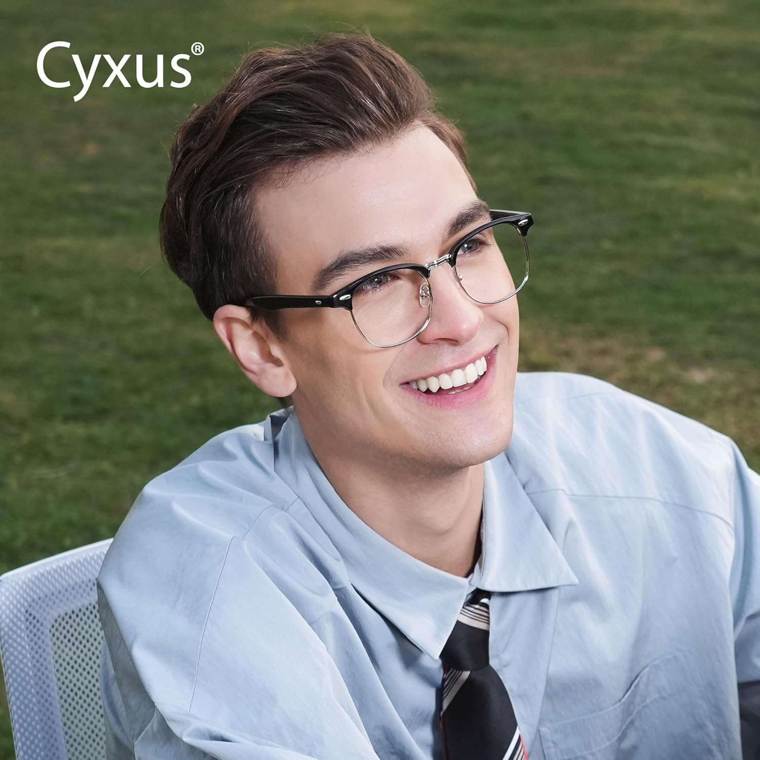 Cyxus Blue Light Glasses Retro Half Frame Clear Lens Computer Eyeglasses for Women Men image number 5