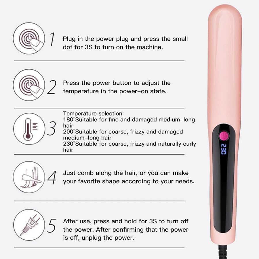 Negative Ion Hair Straightener 1 Minute Heating to 180&deg;C 180&deg;C/200&deg;C/230&deg;C3 Constant Temperature Mode Anti-Burn Design (Pink) - Black image number 2