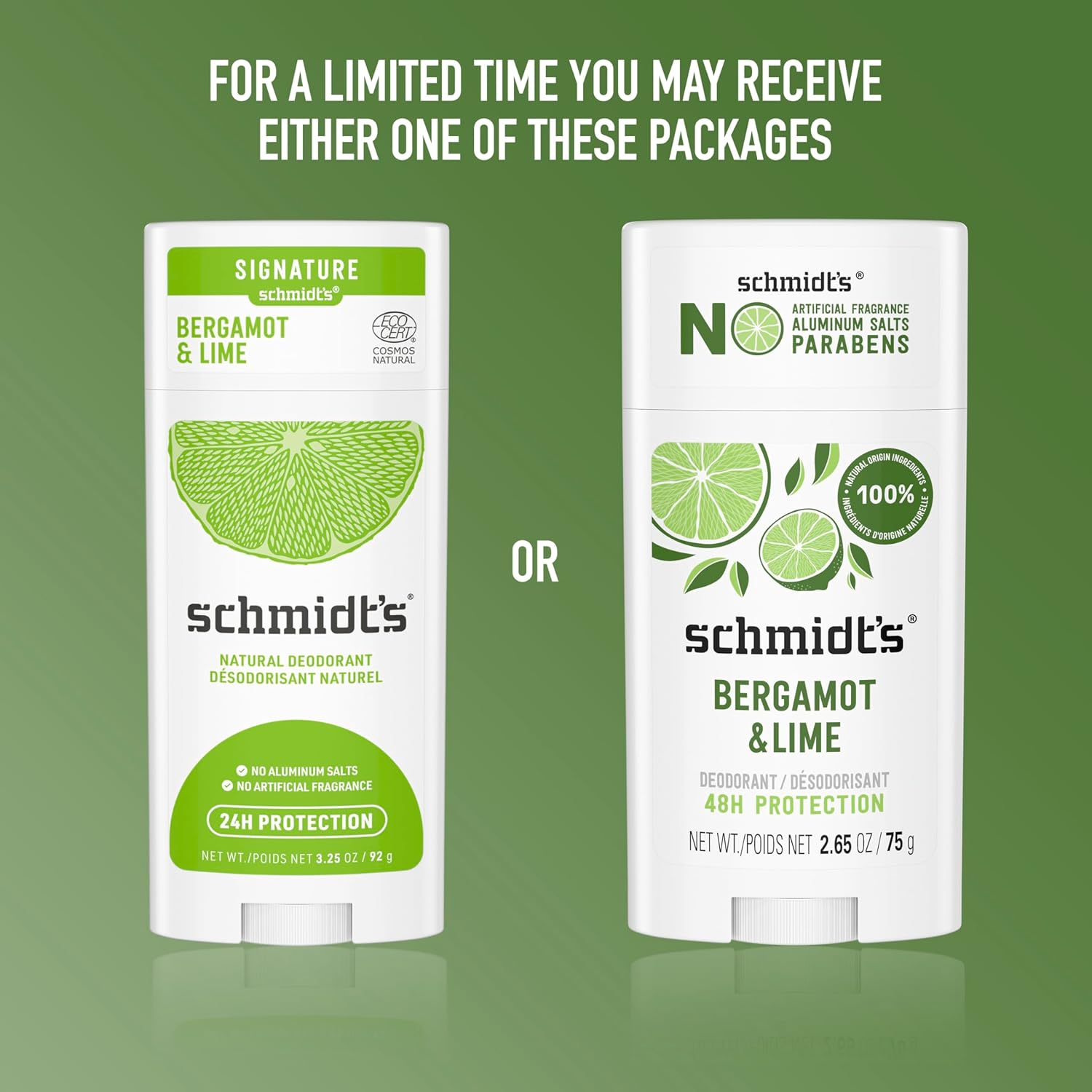 Schmidt'S Aluminum-Free Vegan Deodorant Bergamot & Lime 4 Count for Women and Men, with 24 Hour Odor Protection, Natural Ingredients, Cruelty-Free, 2.65 Oz