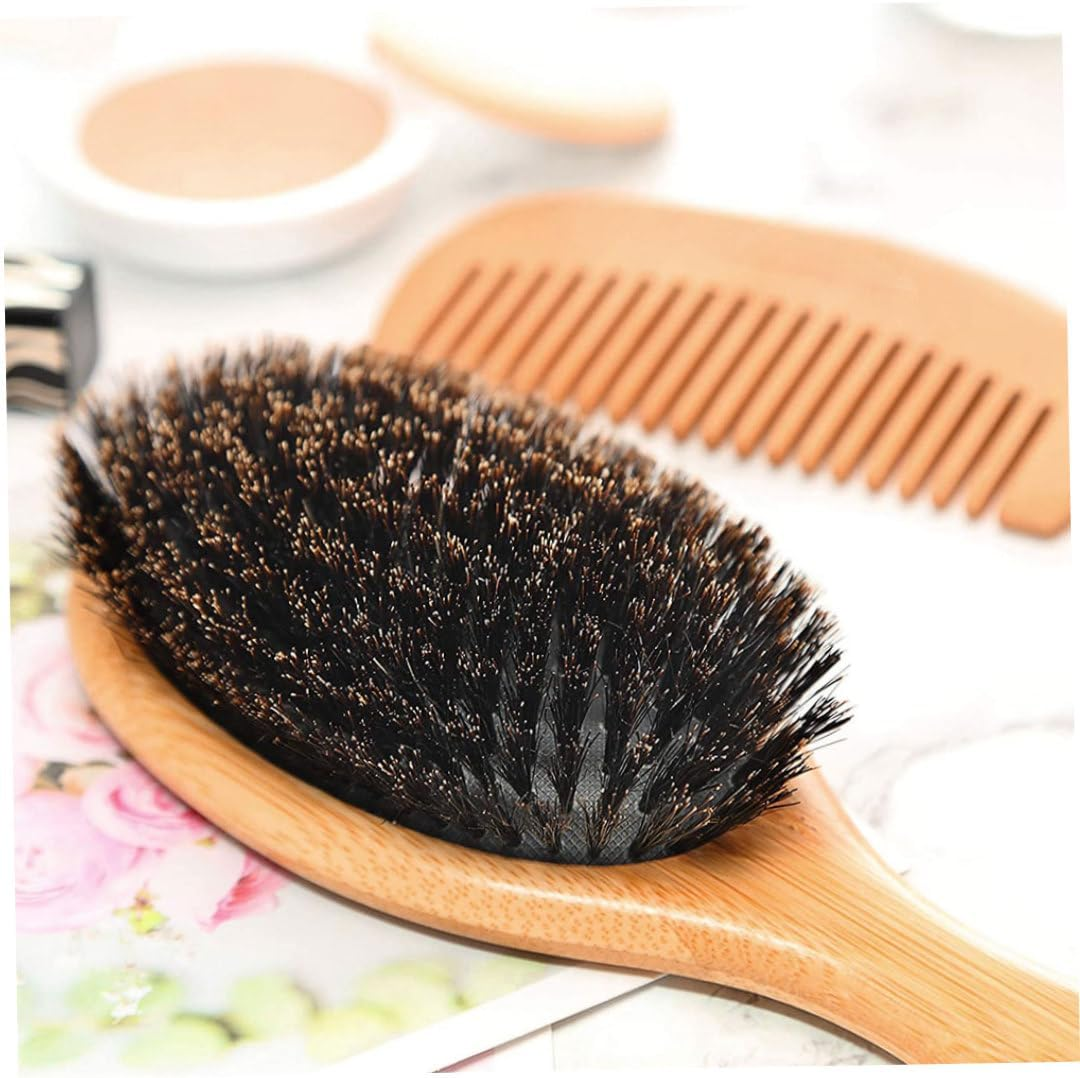 Boar Bristle Hair Brush, Paddle Hair Brush with Wooden Handle, Portable Slick Back Hair Brush, Curly Hair Brush Comb for Thick Coarse Hair image number 1