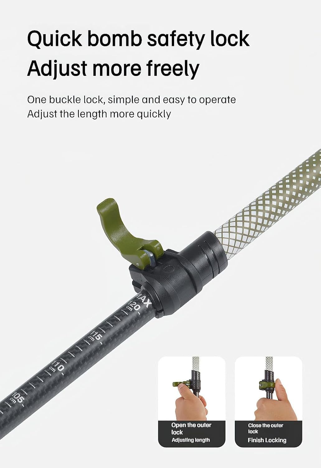 Naturehike 3K Carbon Fiber Trekking Poles-Collapsible and Telescopic 3 Section Ultralight Hiking Poles for Women Men Walking Poles Travel Backpacking Camping - Elegant Green / 47.2 Inch image number 4