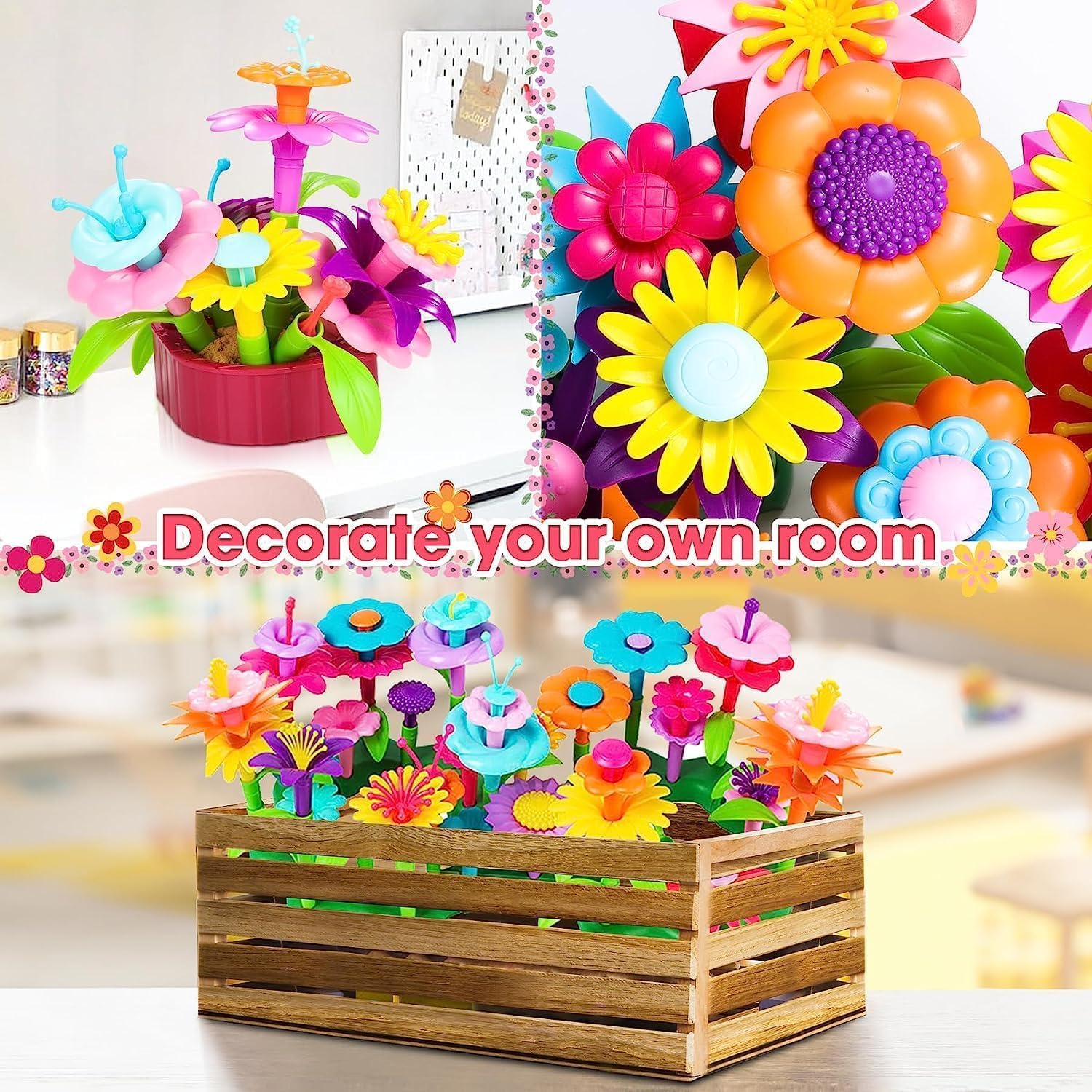 Flower Garden Building Toys for Girls Age 3 4 5 6 7 Year Old, STEM Gardening Pretend Toys for Kids, DIY Building Blocks Stacking Game for Toddlers Play Set, Educational Activity for Preschool (274Pcs) image number 4