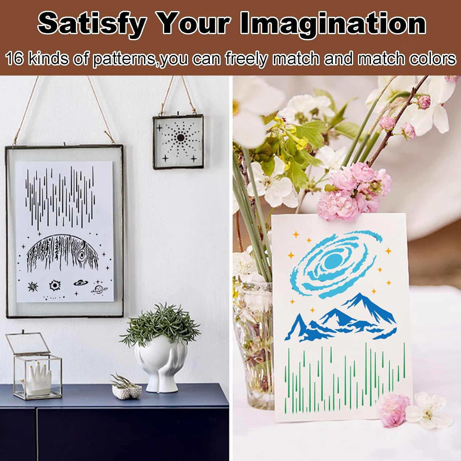 Meagtlva Reusable Stencil, Drawing Painting Stencils Set, Stencils and Templates for Floor Wall Tile Fabric Furniture Painting,Home Decor DIY Supplies (16Pcs-Space Galaxy) - 12Pcs-Butterfly image number 1