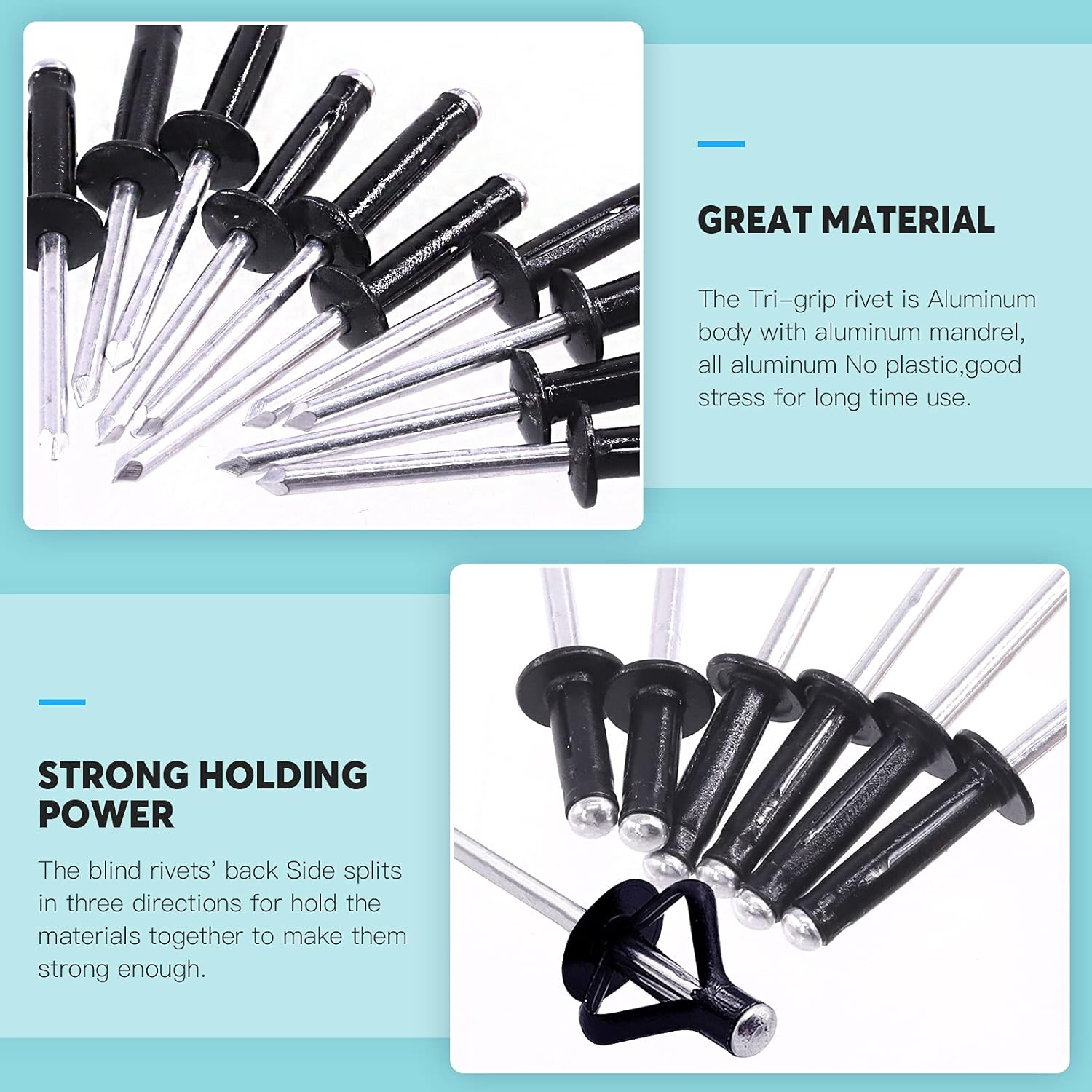 80Pcs 3/16" Long Grip Tri-Grip Rivets Tri-Fold Tri Bulb Long Pop Mounting Rivet Kit for Kayak and Boat Accessories image number 1