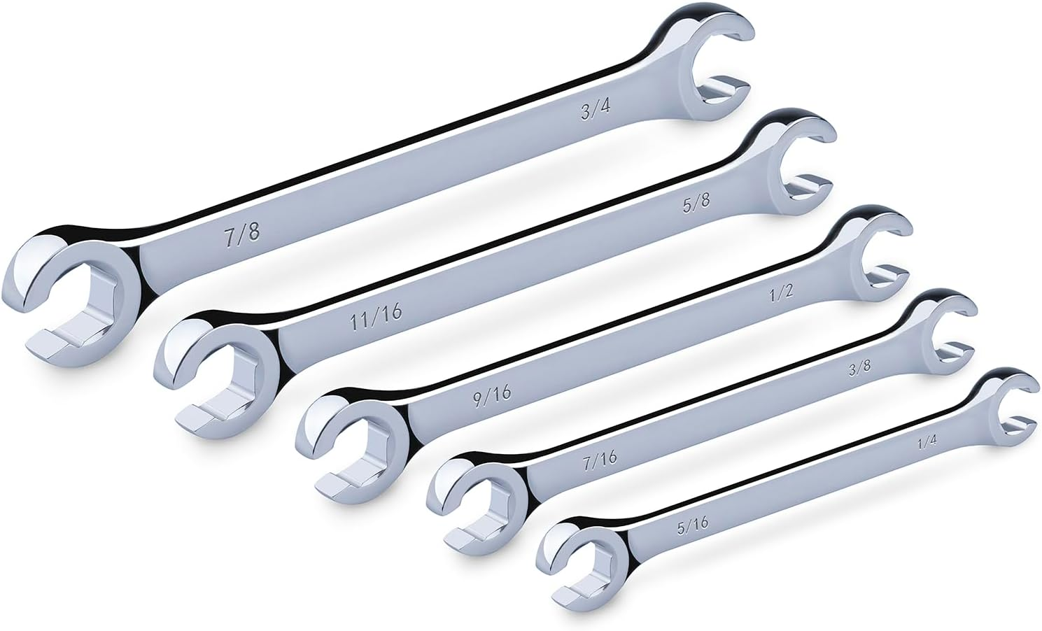 EFFICERE 5-Piece Double-End SAE Flare Nut Wrench Set in Rack, Size 1/4, 5/16, 3/8, 7/16, 1/2, 9/16, 5/8, 11/16, 3/4, 7/8&rdquo; | Cr-V Steel, 6-Point Head, Best Line Wrench for Fuel, Brake, Air Conditioning image number 4