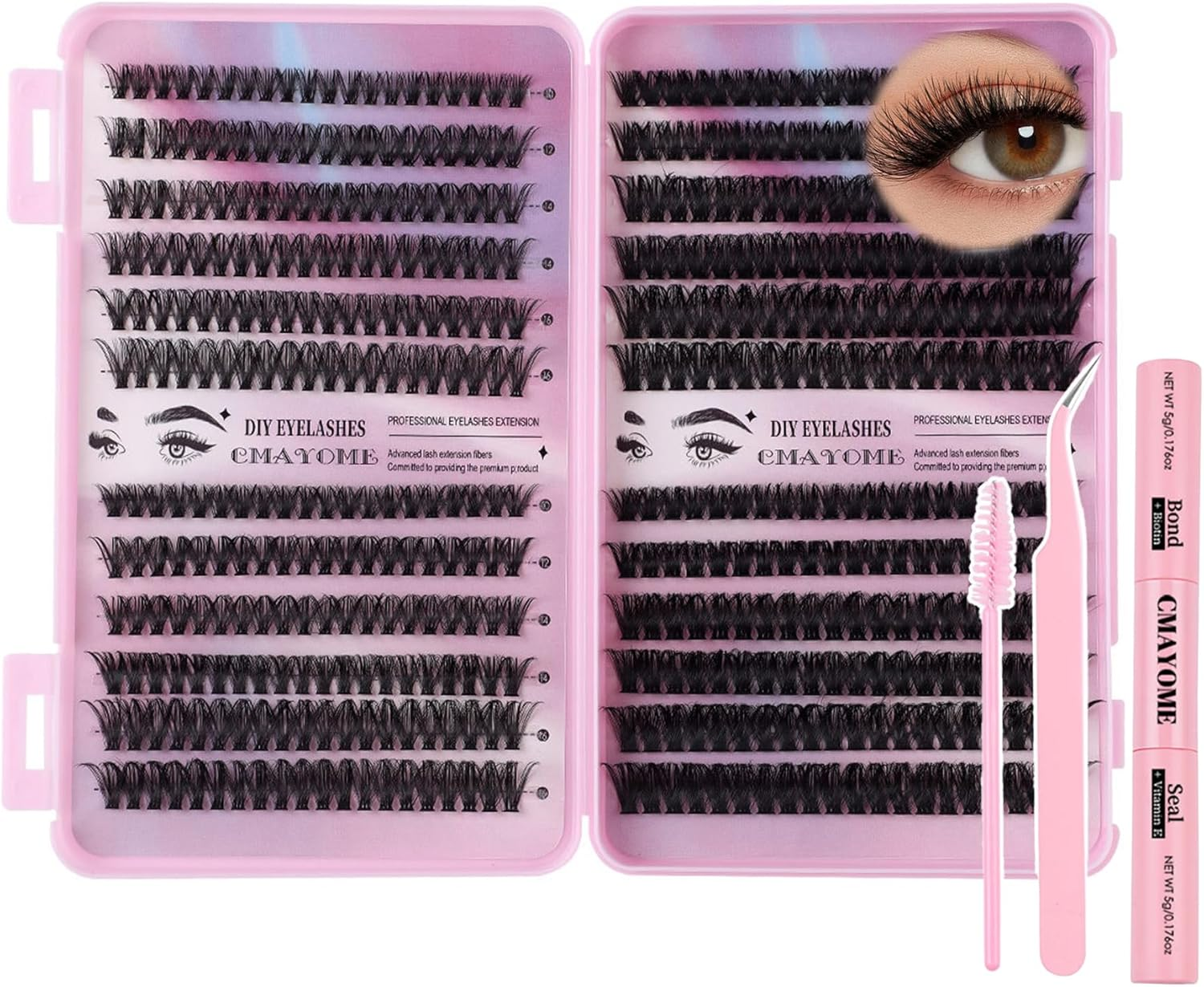 Lash Extension Kit- 480Pcs DIY Clusters D Curl Eyelashes 10-16Mm Individual Lashes 50D 60D 80D 100D with Lash Bond and Seal, Tweezer & Brush, Natural Look, Easy At-Home Application image number 2