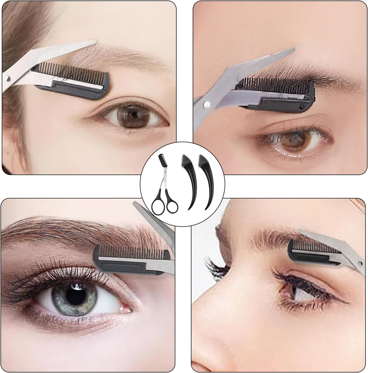 Pack of 3 Eyebrow Scissors with Comb, Eyebrow Scissors, Eyebrow Scissors for Women, Eyebrow Trimmer, Scissors, Eyelash Brush, Eyebrow Comb for Men and Women (Black) image number 6
