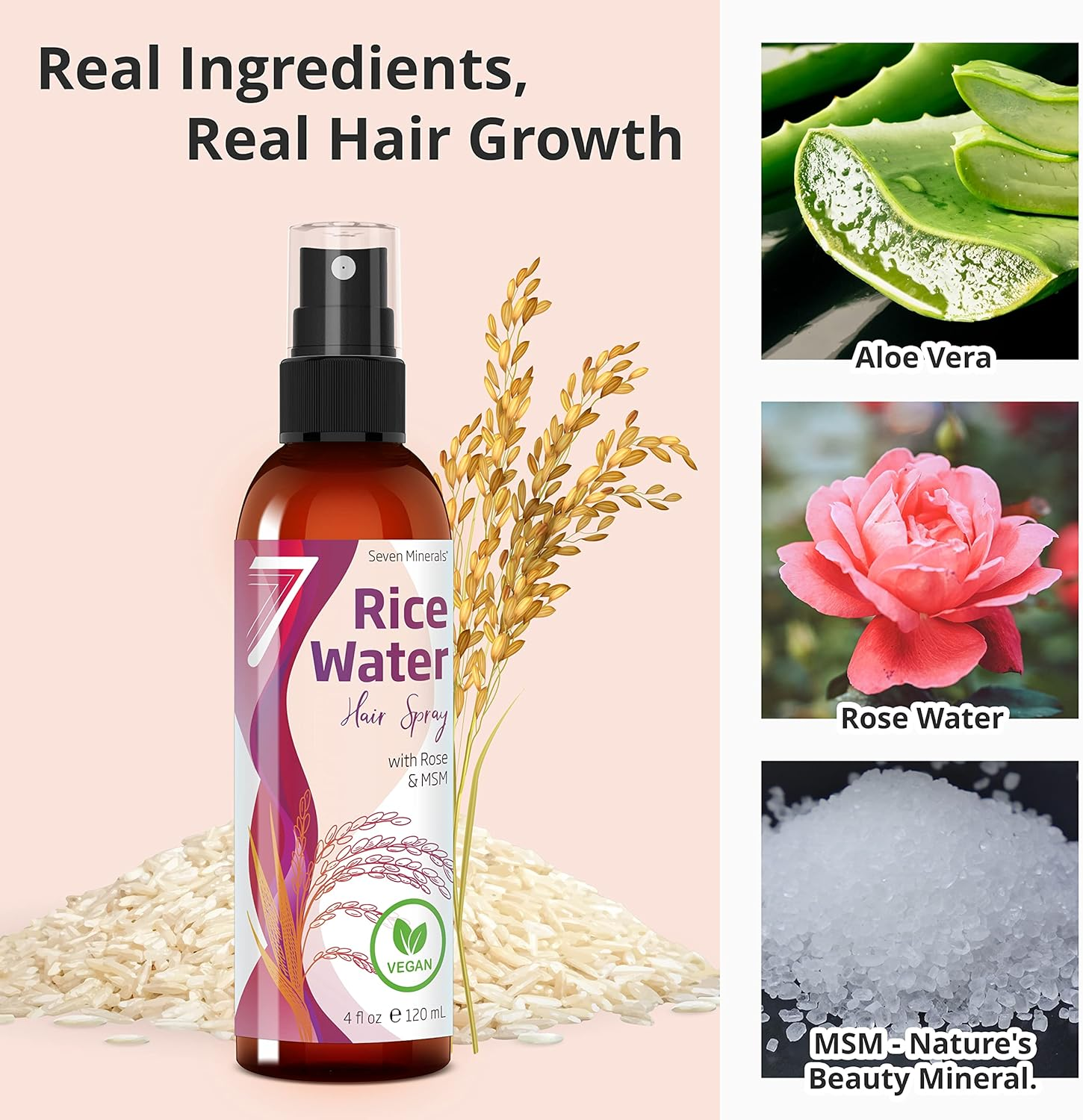 NEW Fermented Rice Water for Hair Growth - Vegan Non-Greasy Rice Water Spray - Blended with Rose Water, Aloe Vera & MSM - Naturally Thicker, Longer, Softer Hair for Women & Men (4 Fl Oz)