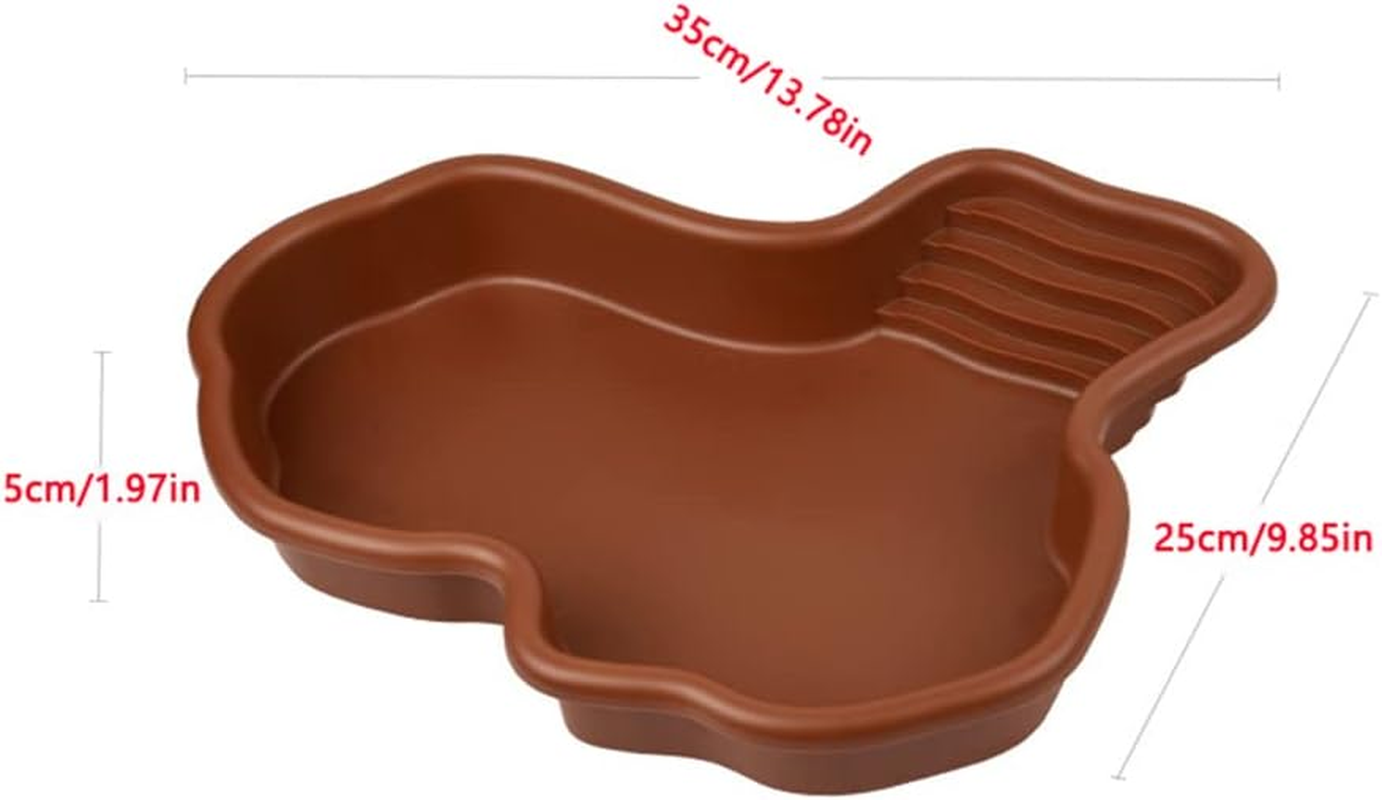 Flushbay Extra Large Reptile Bathing Pool Reptile Feeding Dish Water Bowl with Ramp Aquarium Ornament for Gecko, Snake, Turtle, Bearded Dragon, Lizard Bath (Brown) - Brown image number 6
